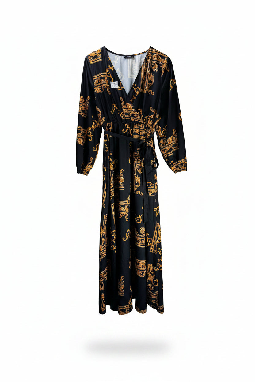 Shein® Medium | Bust: 19" | Black | Wrap Maxi Dress | Polyester | B1 - 4989 - Genuine Maal