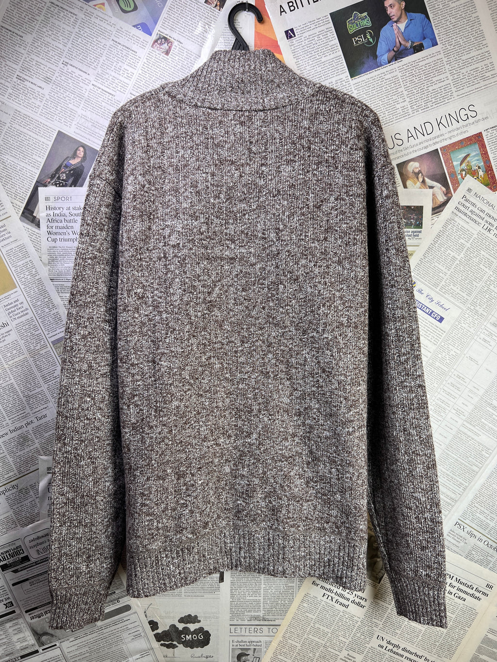 Raphael Ralencino® Large | Chest: 24" | Heather Brown | Full Zip Mock Neck Sweater | 2129 - Genuine Maal