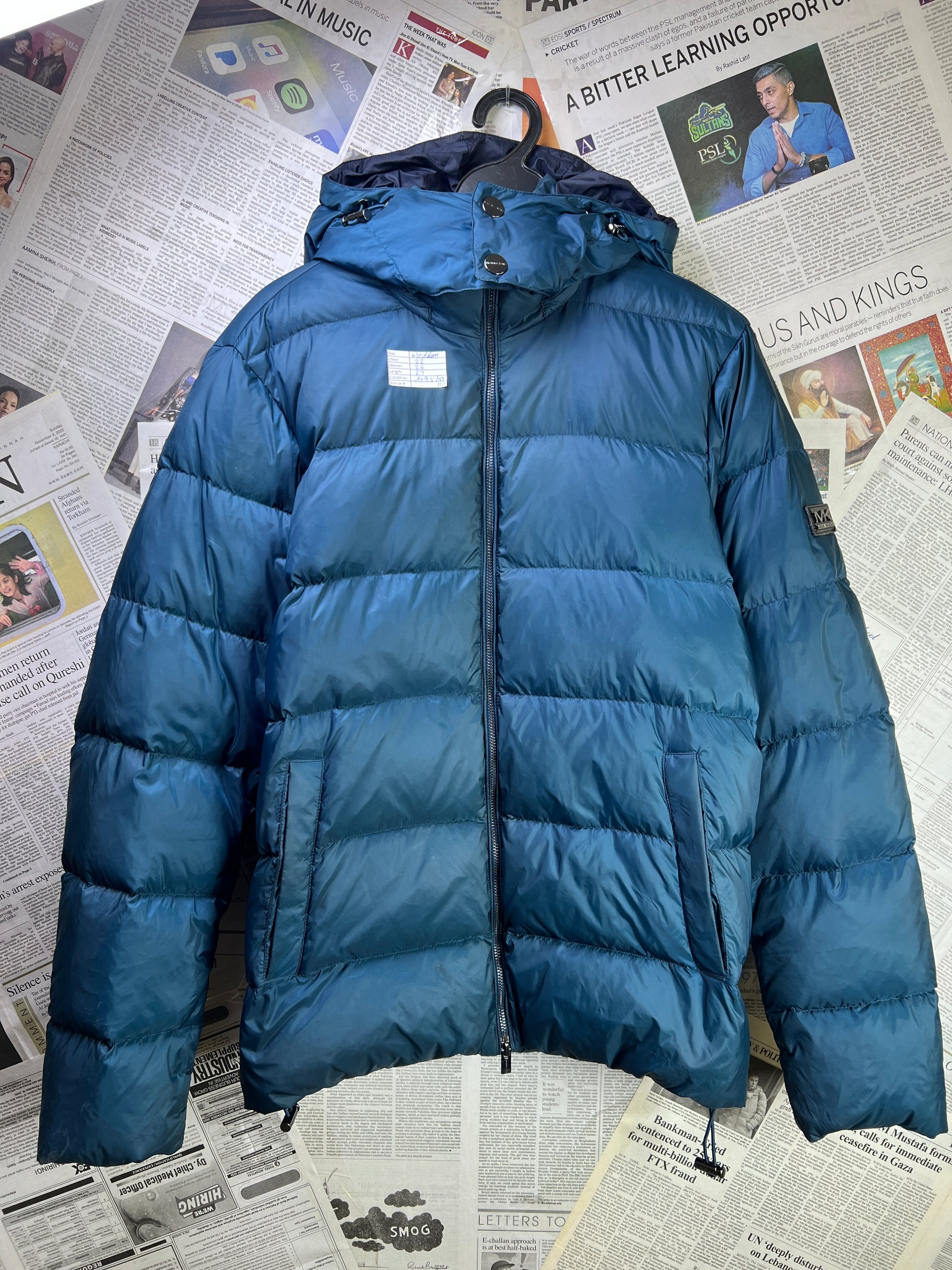 Michael K*rs® Medium | Chest 22 | Duck Down & Feather Filling Puffer Jacket with Hoodie | Dark Teal | 2128