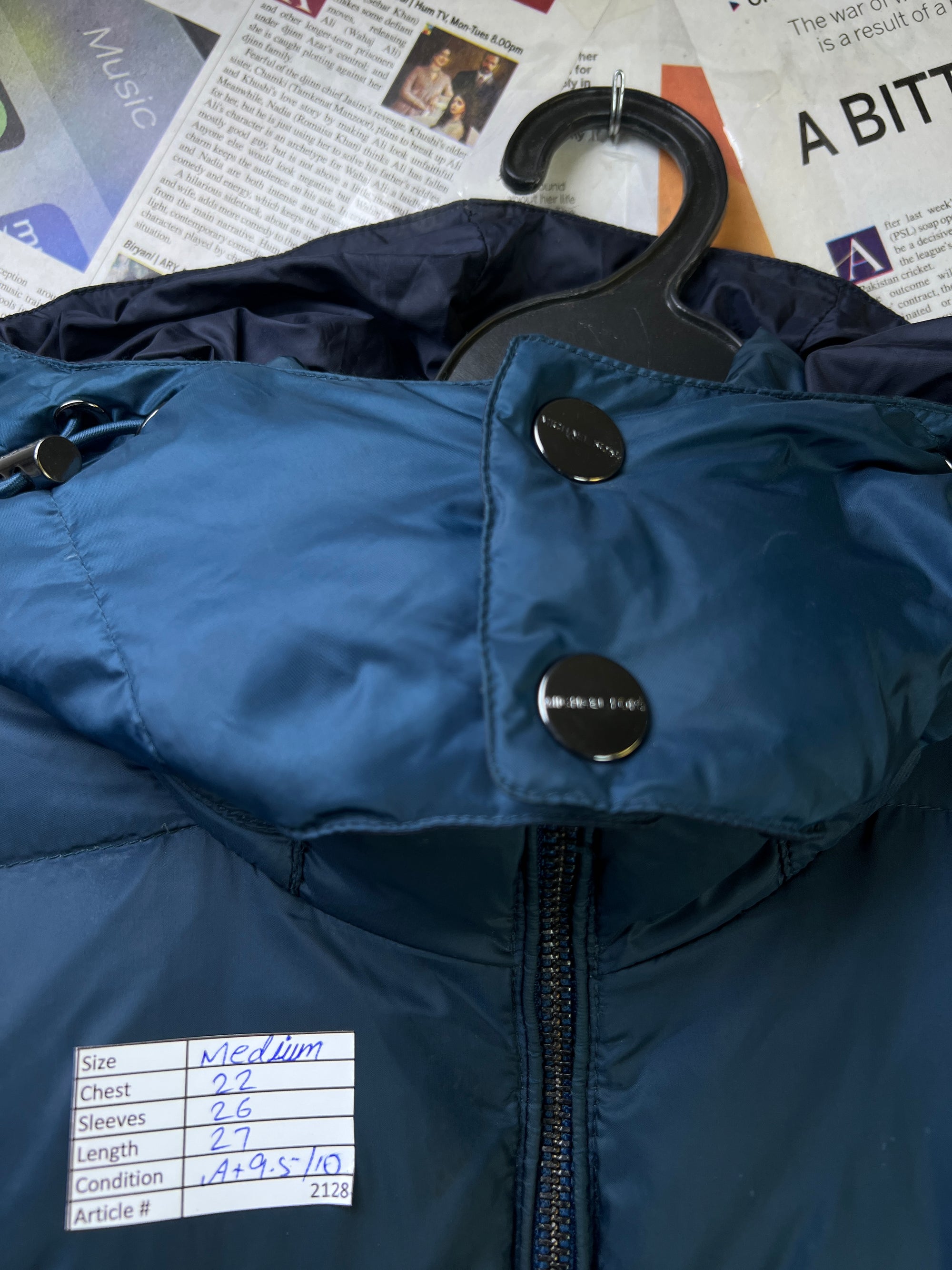 Michael K*rs® Medium | Chest 22 | Duck Down & Feather Filling Puffer Jacket with Hoodie | Dark Teal | 2128