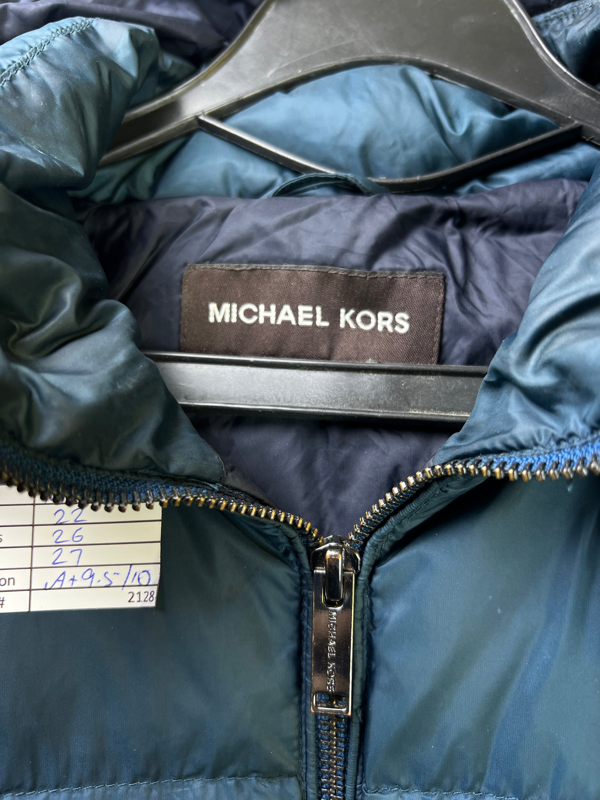 Michael K*rs® Medium | Chest 22 | Duck Down & Feather Filling Puffer Jacket with Hoodie | Dark Teal | 2128