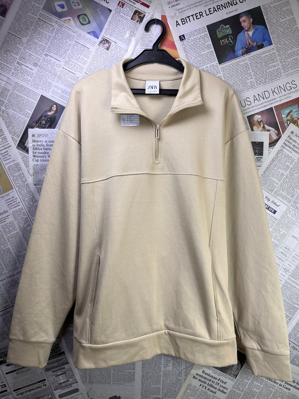 Zara® Large | Chest: 23" | Beige | Quarter Zip Pullover | 2124 - Genuine Maal