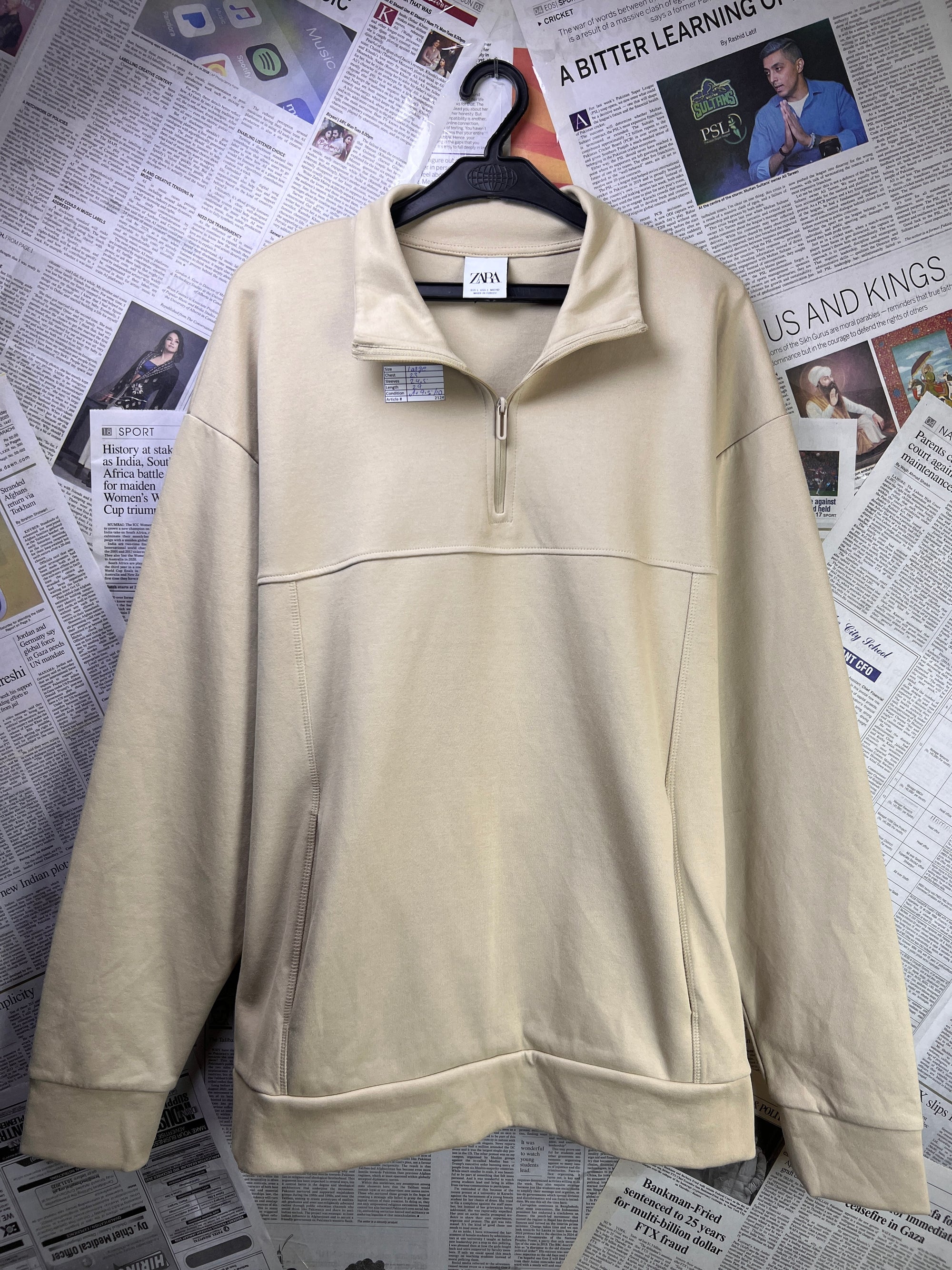 Zara® Large | Chest: 23" | Beige | Quarter Zip Pullover | 2124 - Genuine Maal