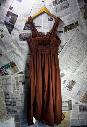 Asos® XS | Bust: 17" | Brown | Smocked Maxi Dress | Cotton | B1 - 4994 - Genuine Maal
