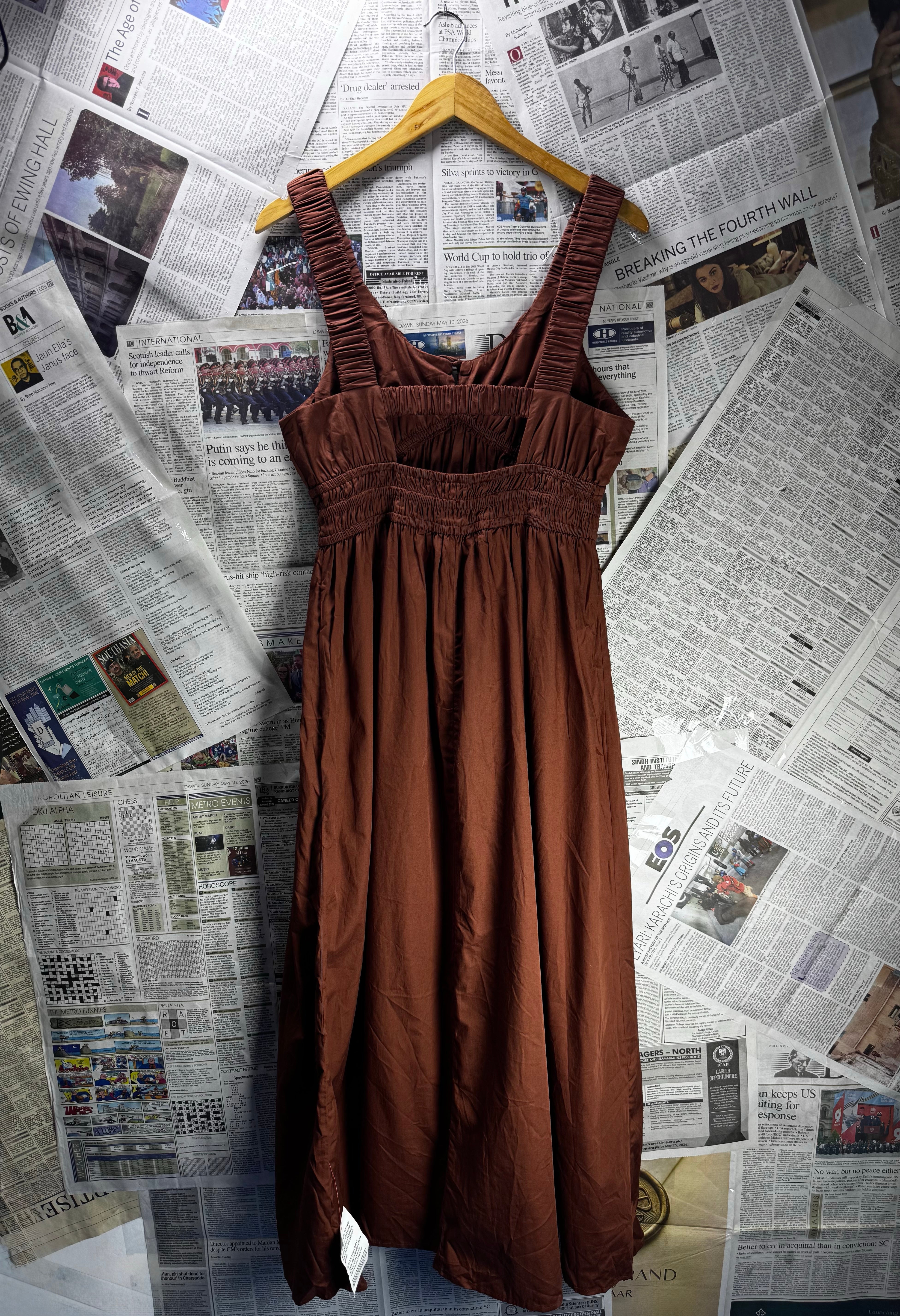 Asos® XS | Bust: 17" | Brown | Smocked Maxi Dress | Cotton | B1 - 4994 - Genuine Maal