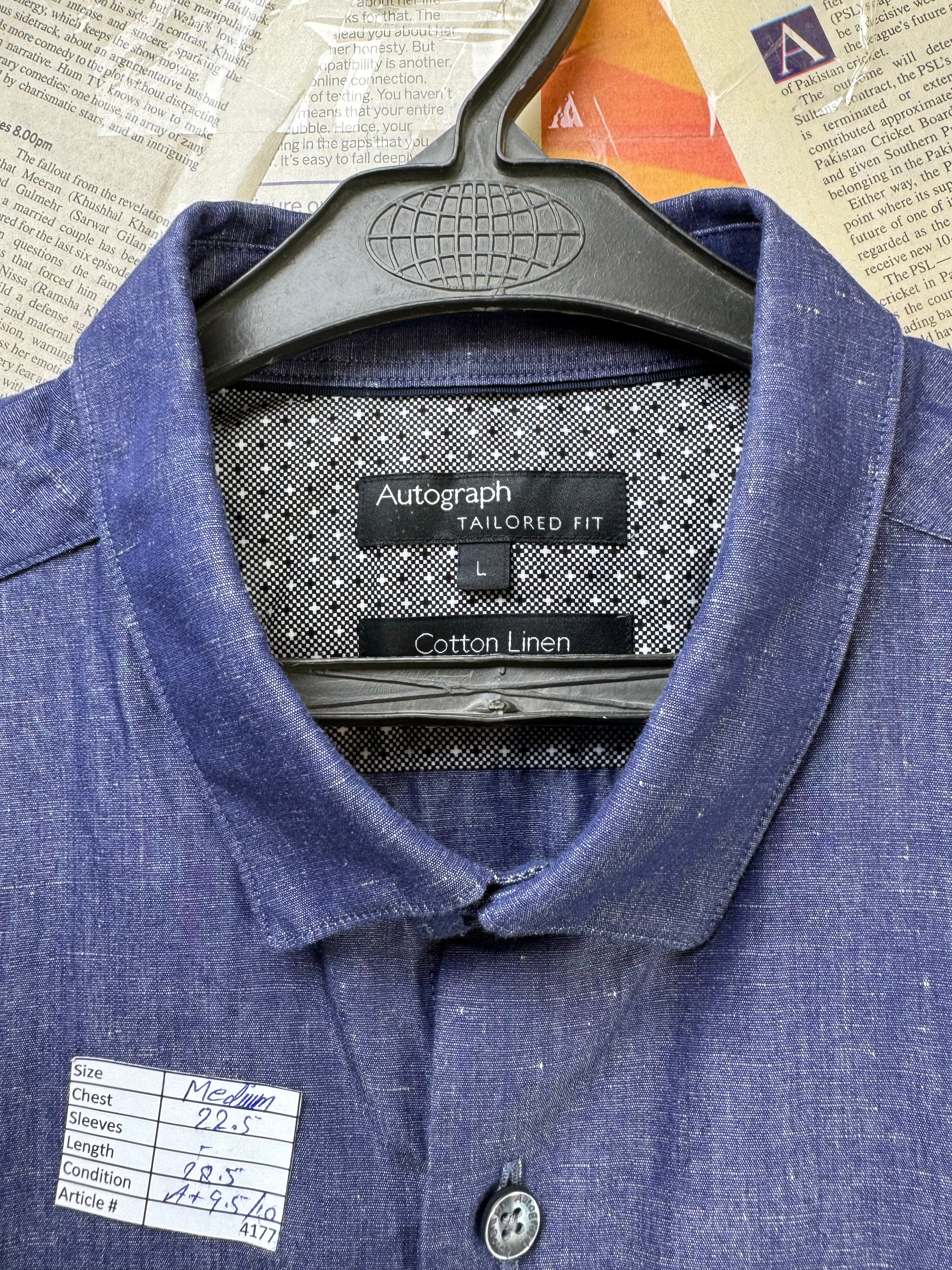 M&S® Medium | Chest: 22.5" | Heather Blue | Shirt | Cotton - Linen | 4177 - Genuine Maal