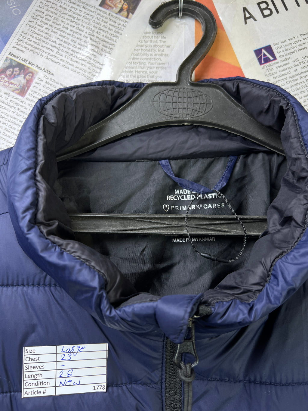 Primark® Large | Chest: 23" | Blue | Full Zip Sleeveless Jacket | 1778 - Genuine Maal