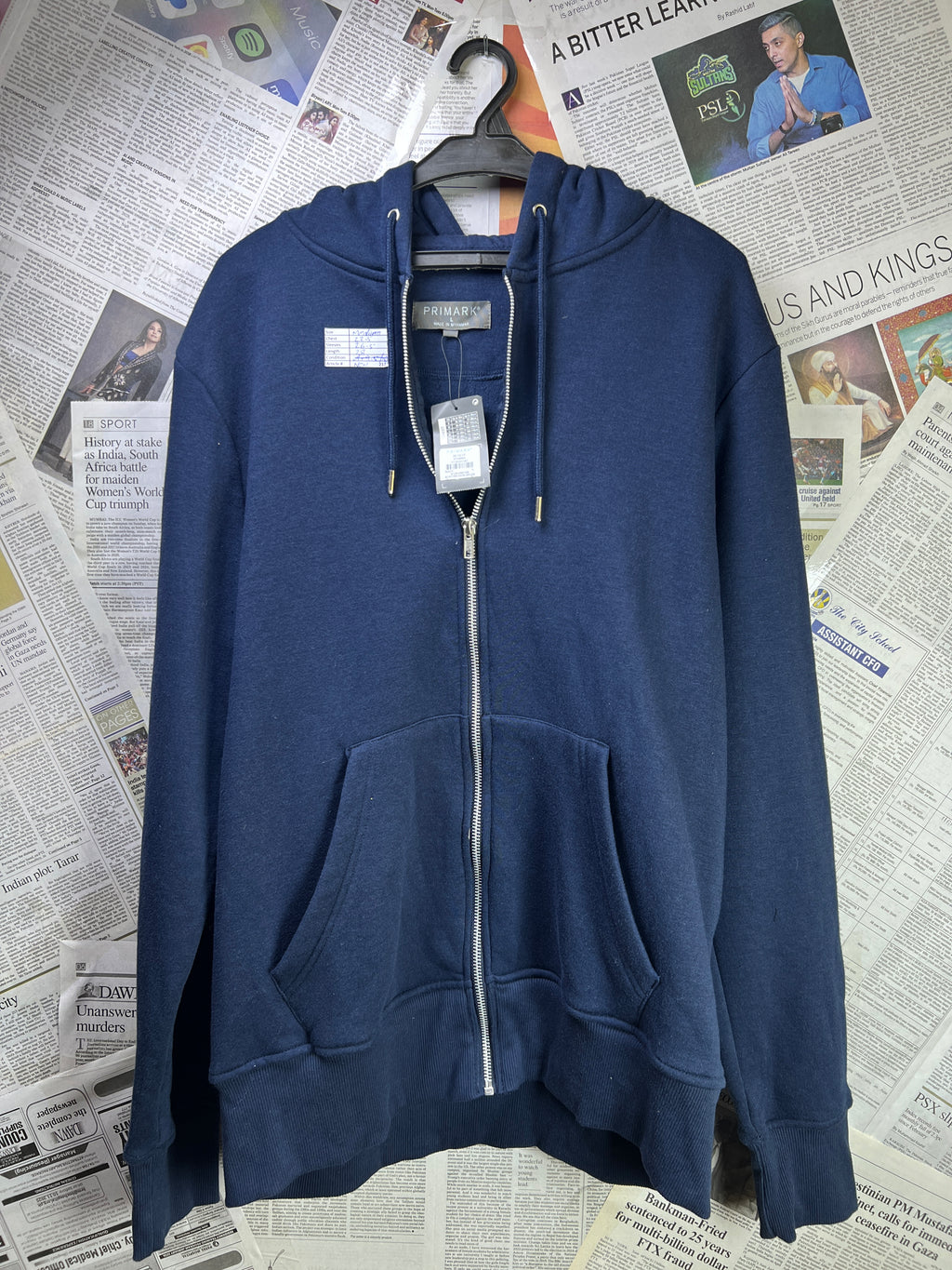 Primark® Medium | Chest 22.5 | Jacket with Hoodie | Blue | 2127 - Genuine Maal
