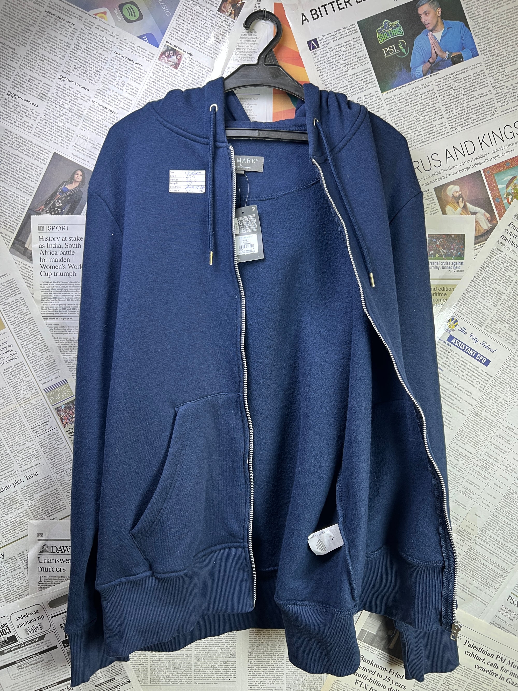 Primark® Medium | Chest 22.5 | Jacket with Hoodie | Blue | 2127 - Genuine Maal