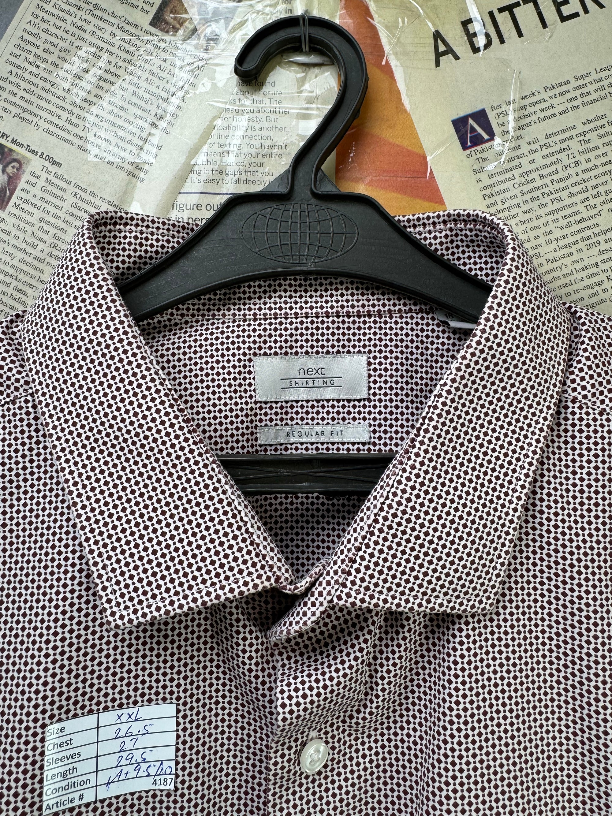 Next® XXL | Chest: 26.5" | White with Maroon Print | Shirt | Poly - Cotton | 4187 - Genuine Maal