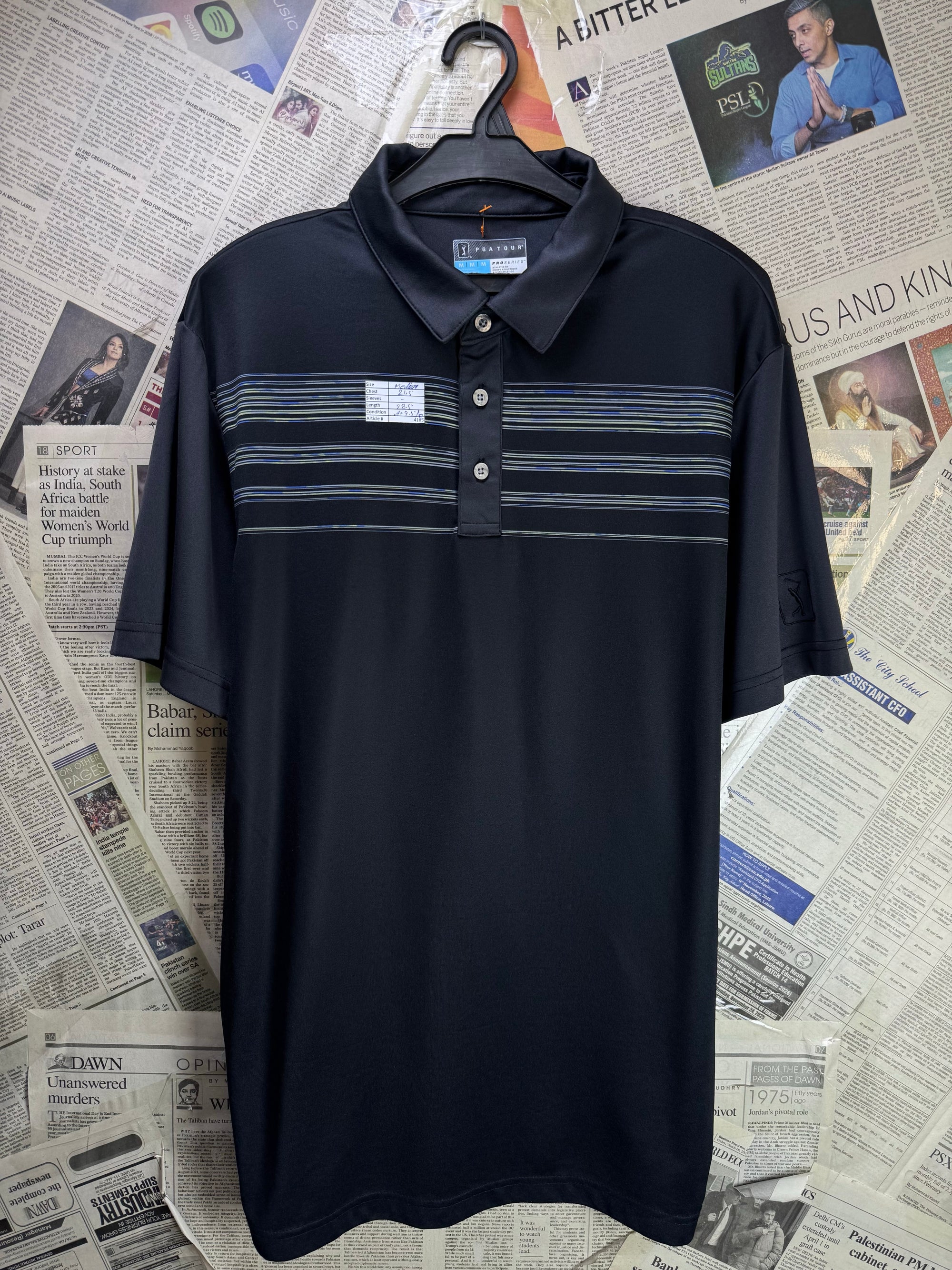 PGATour® Medium | Chest: 21.5" | Black | Sports Polo | Poly | 4185 - Genuine Maal