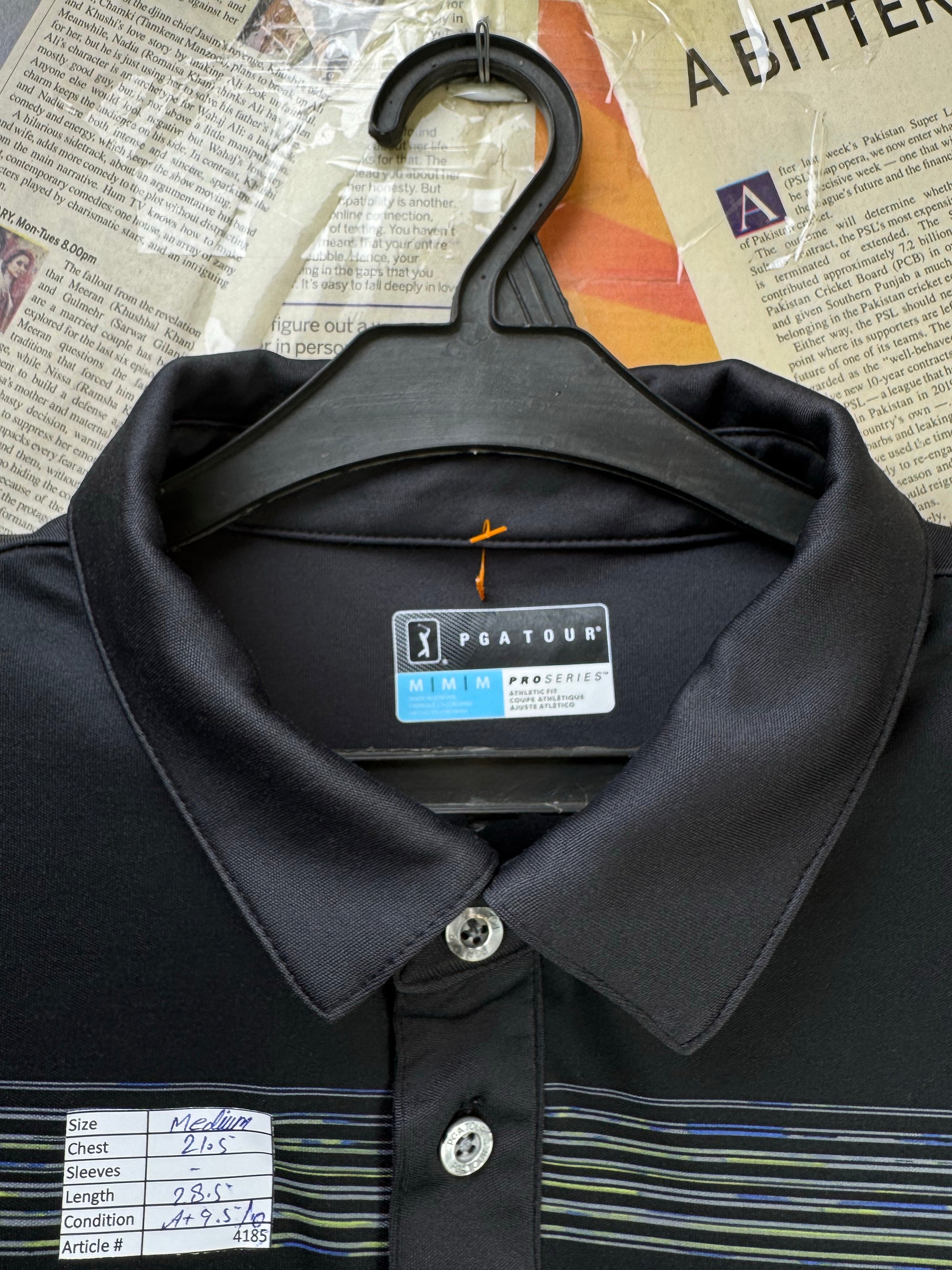 PGATour® Medium | Chest: 21.5" | Black | Sports Polo | Poly | 4185 - Genuine Maal