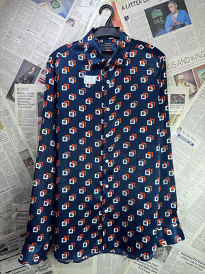 Zara® Small | Chest: 20.5" | Navy Blue with Print | Shirt | Polyester | 4184 - Genuine Maal
