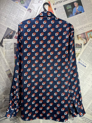 Zara® Small | Chest: 20.5" | Navy Blue with Print | Shirt | Polyester | 4184 - Genuine Maal
