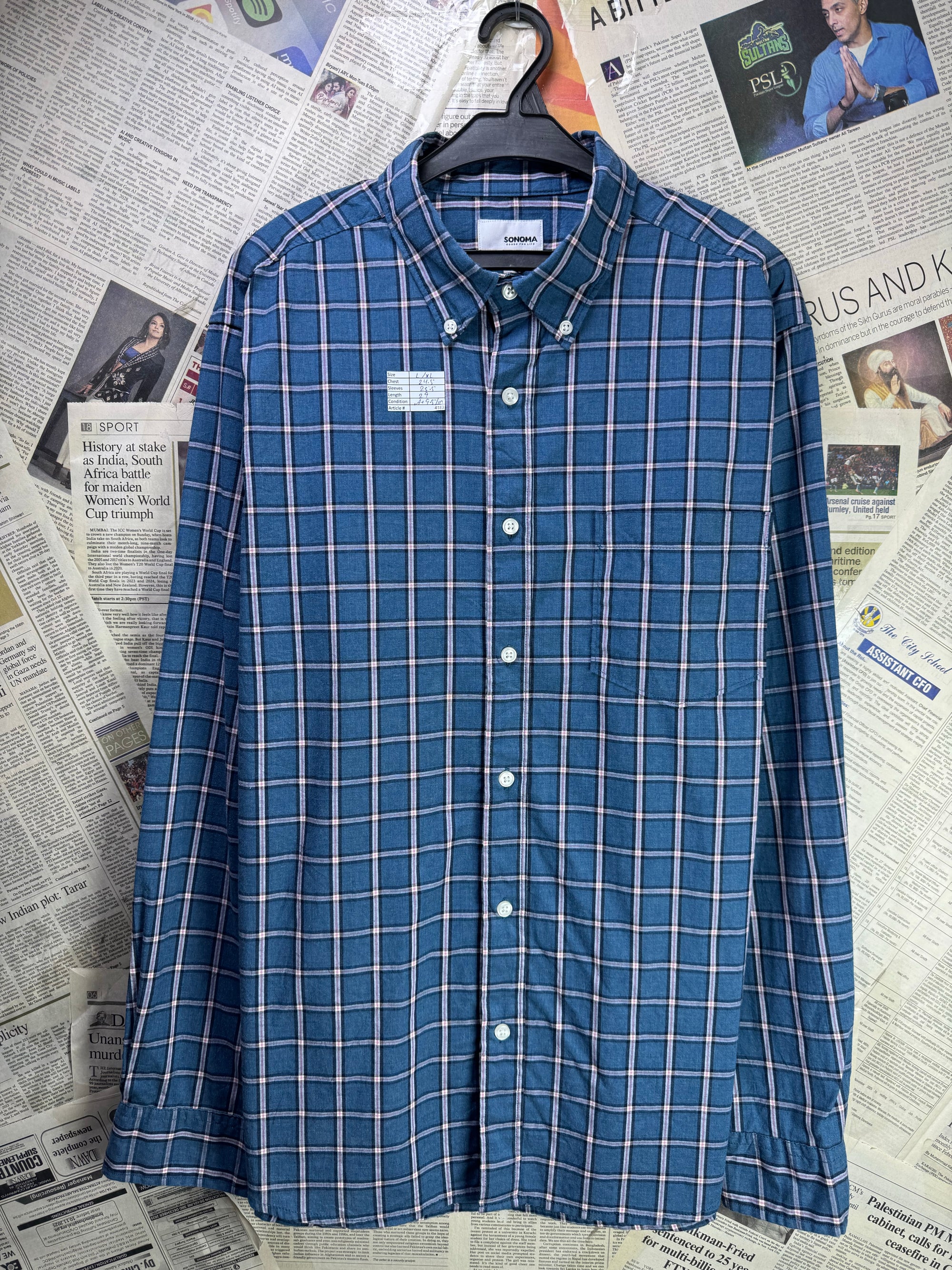 Sonoma® L/XL | Chest: 24.5" | Blue Check | Shirt | Cotton - Poly - Spandex | 4183 - Genuine Maal