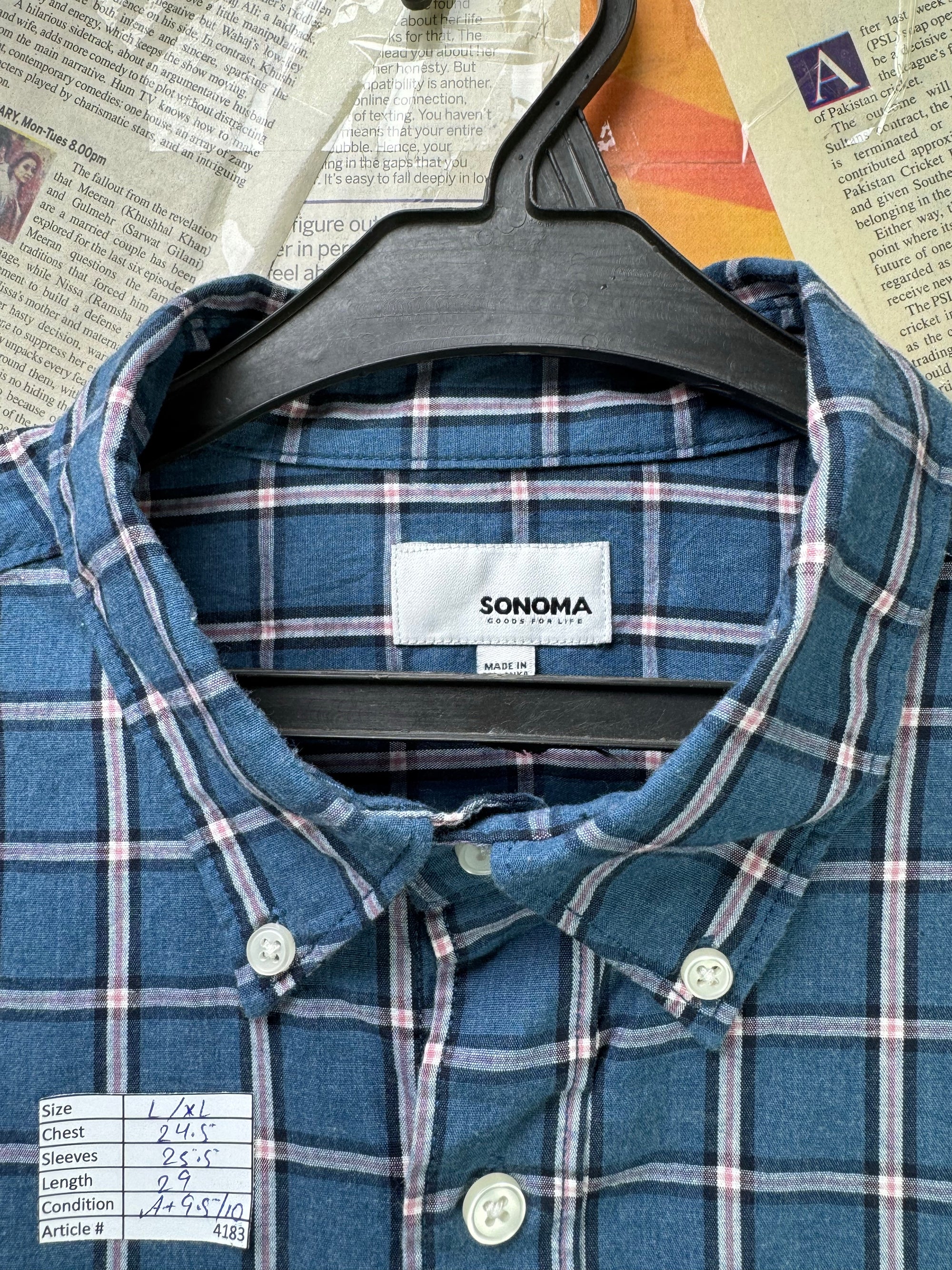 Sonoma® L/XL | Chest: 24.5" | Blue Check | Shirt | Cotton - Poly - Spandex | 4183 - Genuine Maal