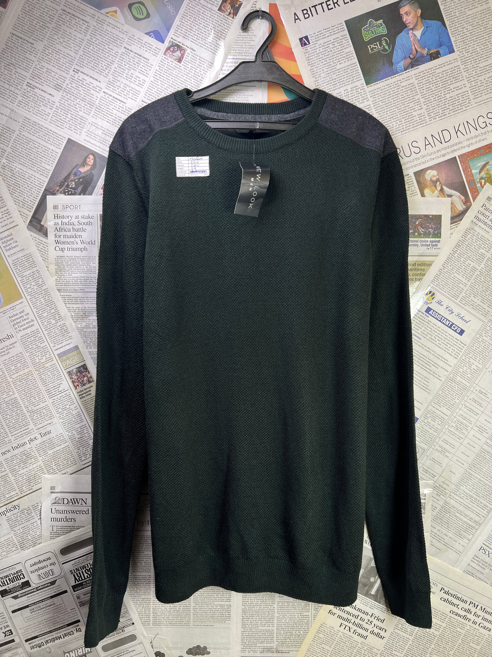 New Look® Medium | Chest 22.5 | Sweat Shirt | Forest Green | Wool Blend | 2144 - Genuine Maal