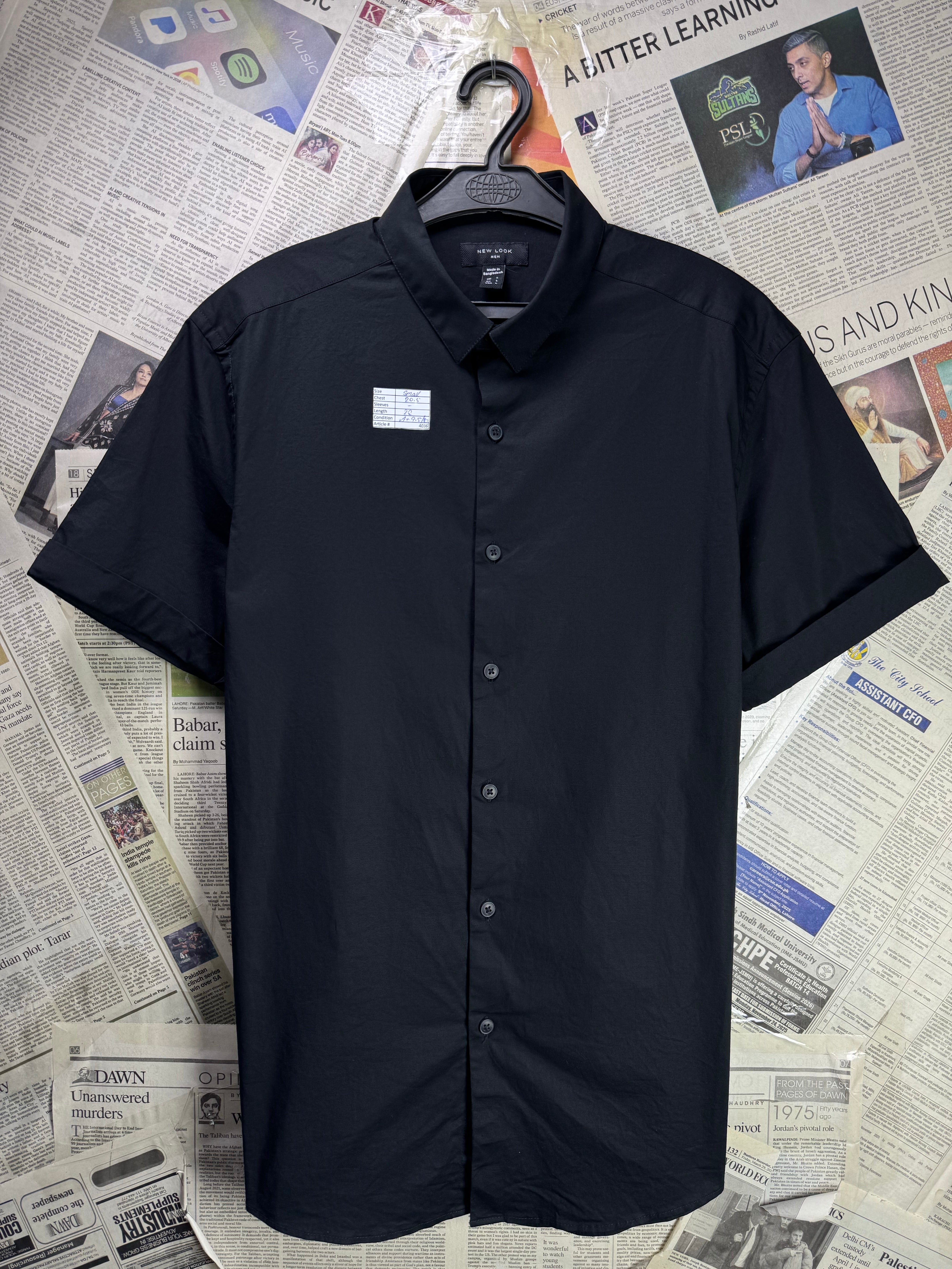 New Look® Small | Chest: 20.5" | Black | Shirt | Cotton - Elastane | 4036 - Genuine Maal