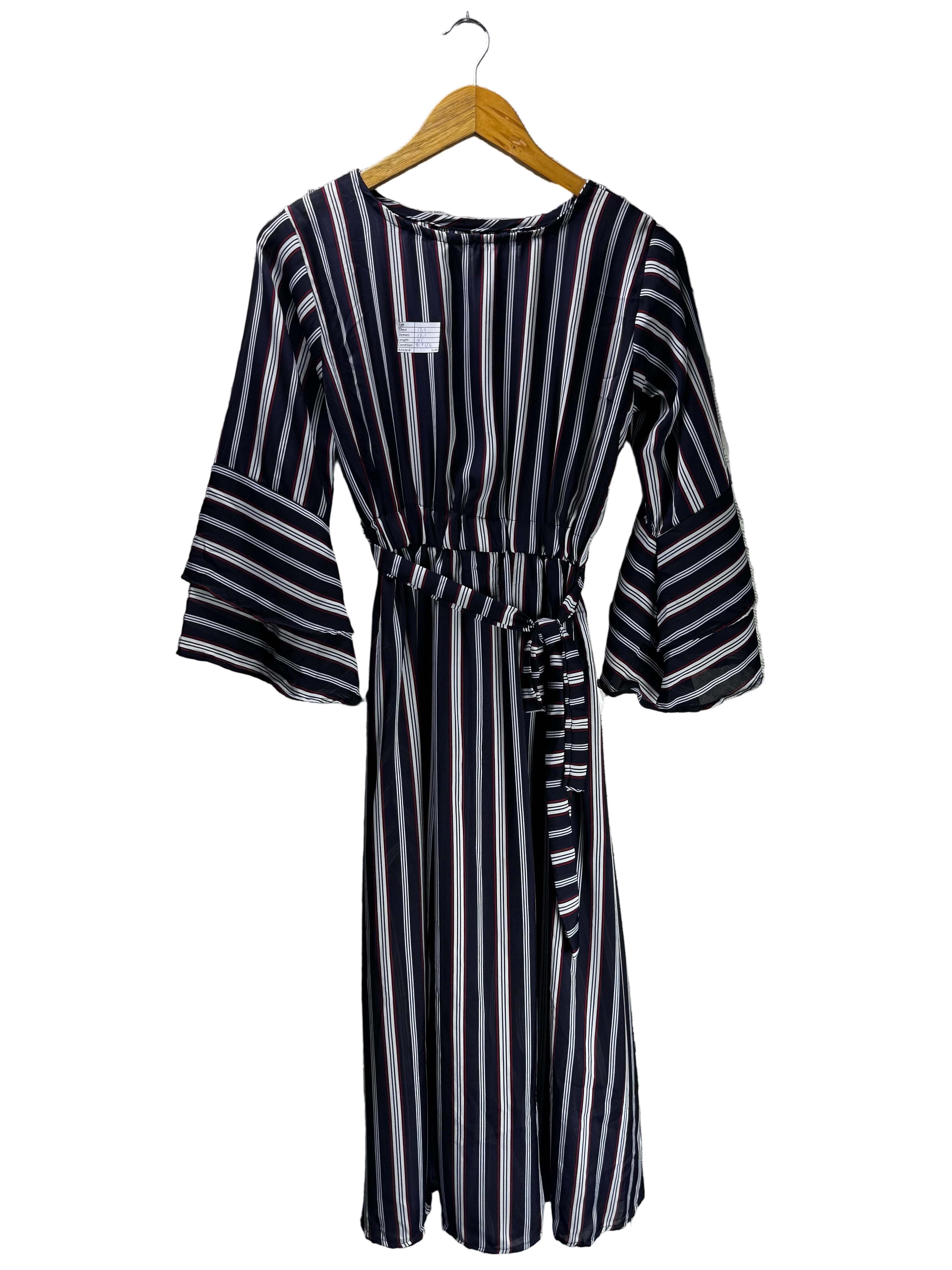 Mango® Small | Bust: 17.5" | Black Stripes | Midi Dress | Polyester | B2 - 5146 - Genuine Maal