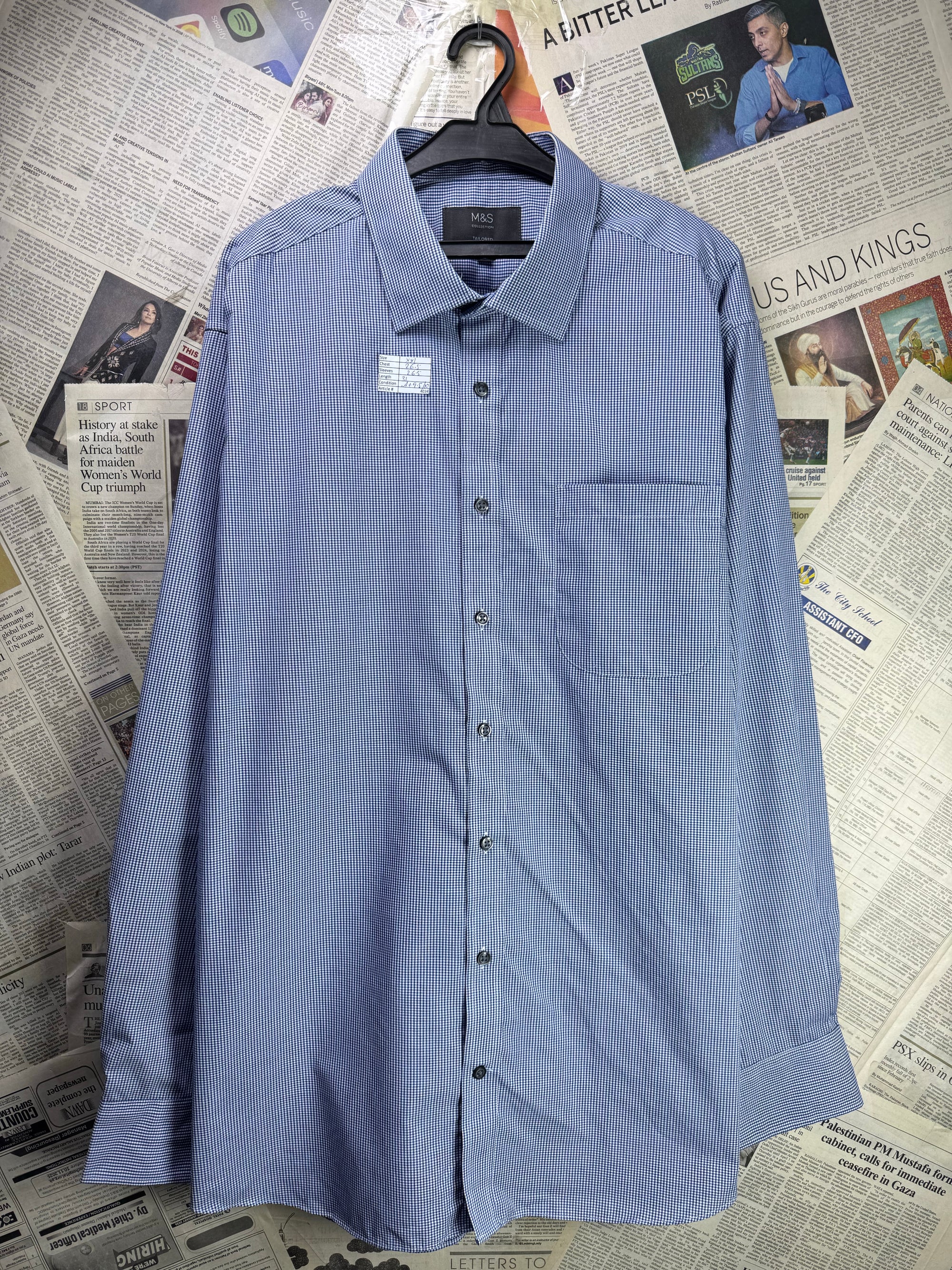 M&S® XXL | Chest: 26.5" | Blue&White Pin Check | Shirt | Poly - Cotton | 4034 - Genuine Maal