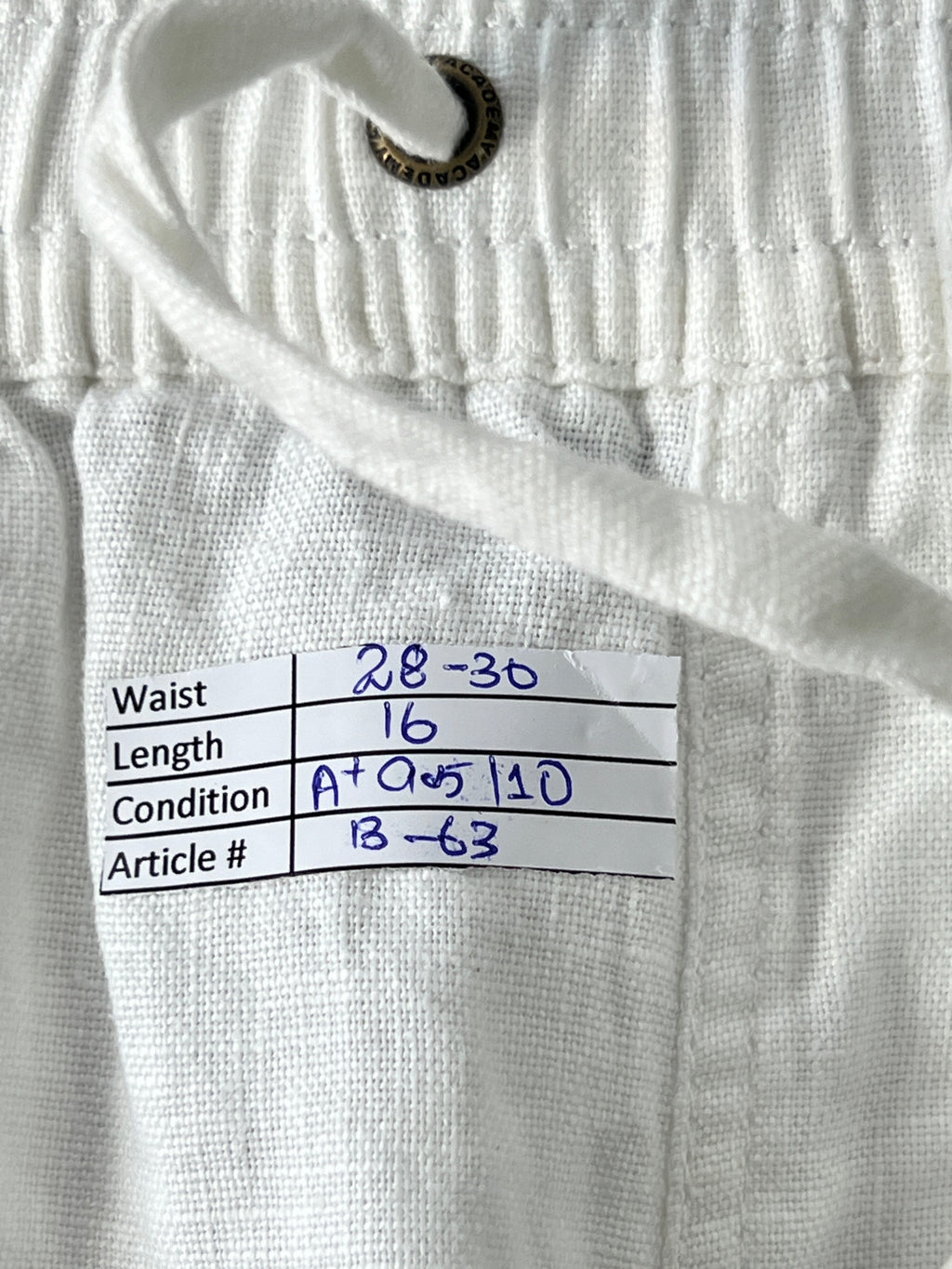 RIVIERA® White | Waist: 28" to 30" | B63 | Linen - My Store