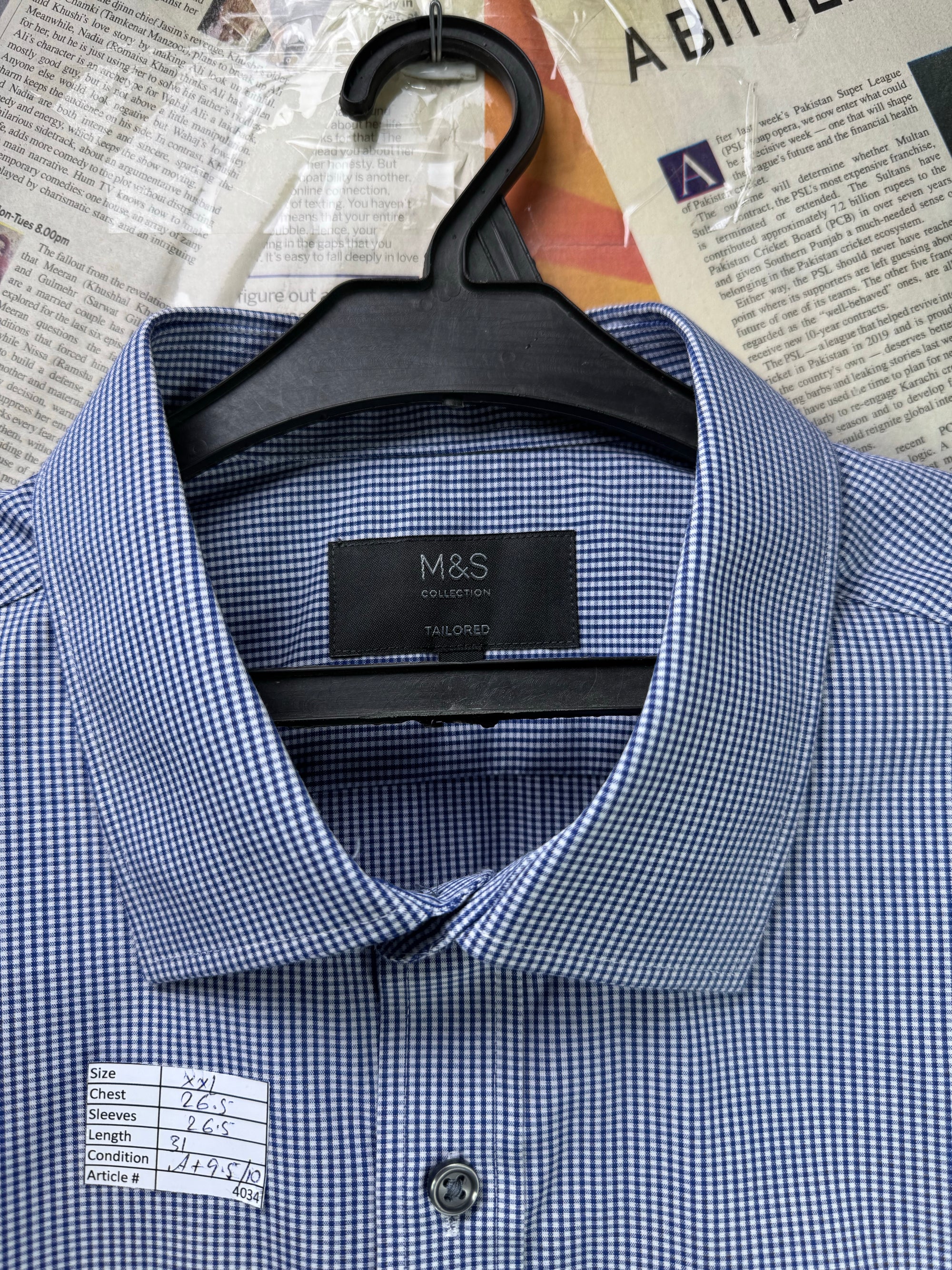 M&S® XXL | Chest: 26.5" | Blue&White Pin Check | Shirt | Poly - Cotton | 4034 - Genuine Maal