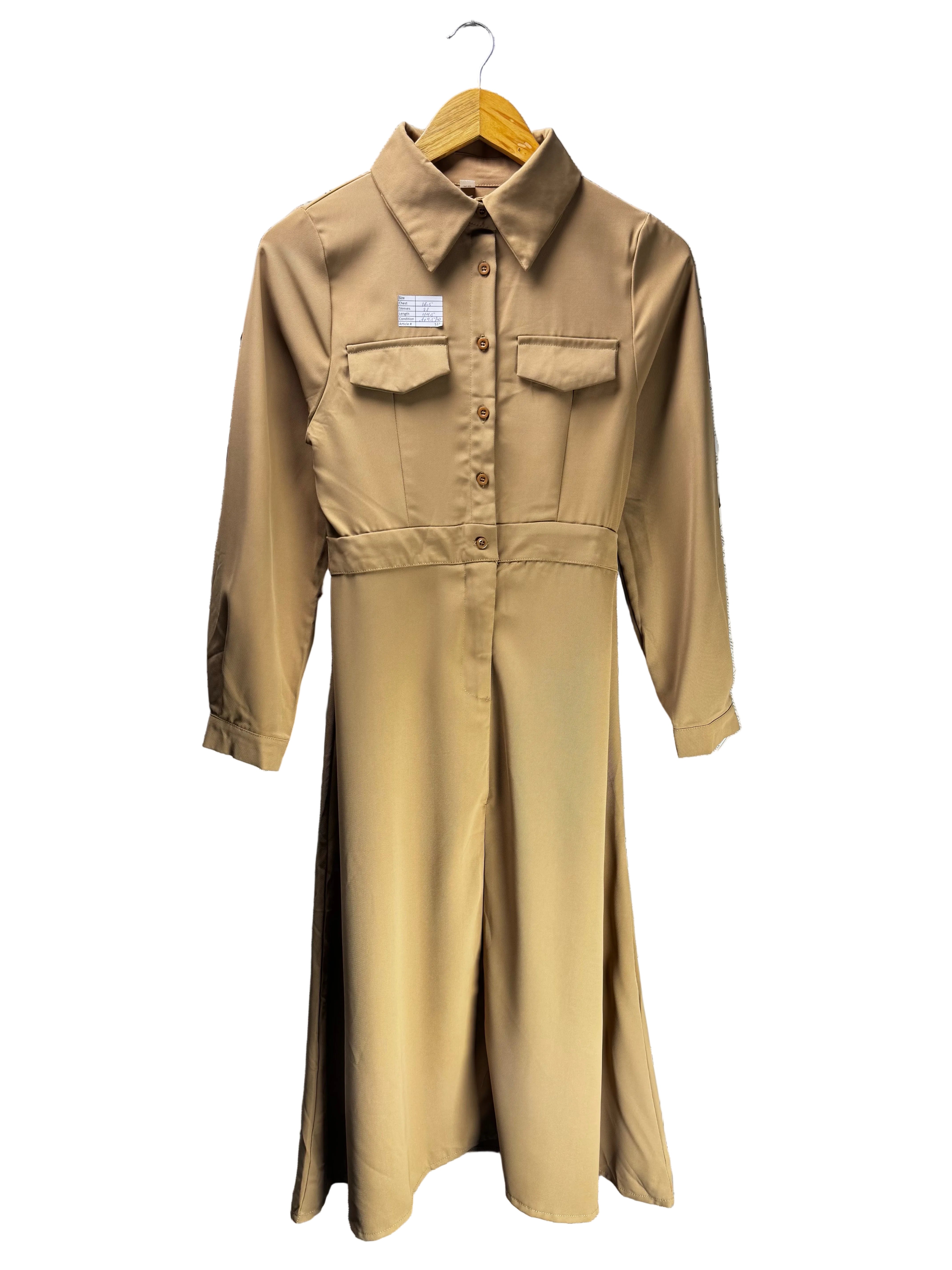 ® XS | Bust: 16.5" | Tan | Midi Dress | B2 - 5371 - Genuine Maal