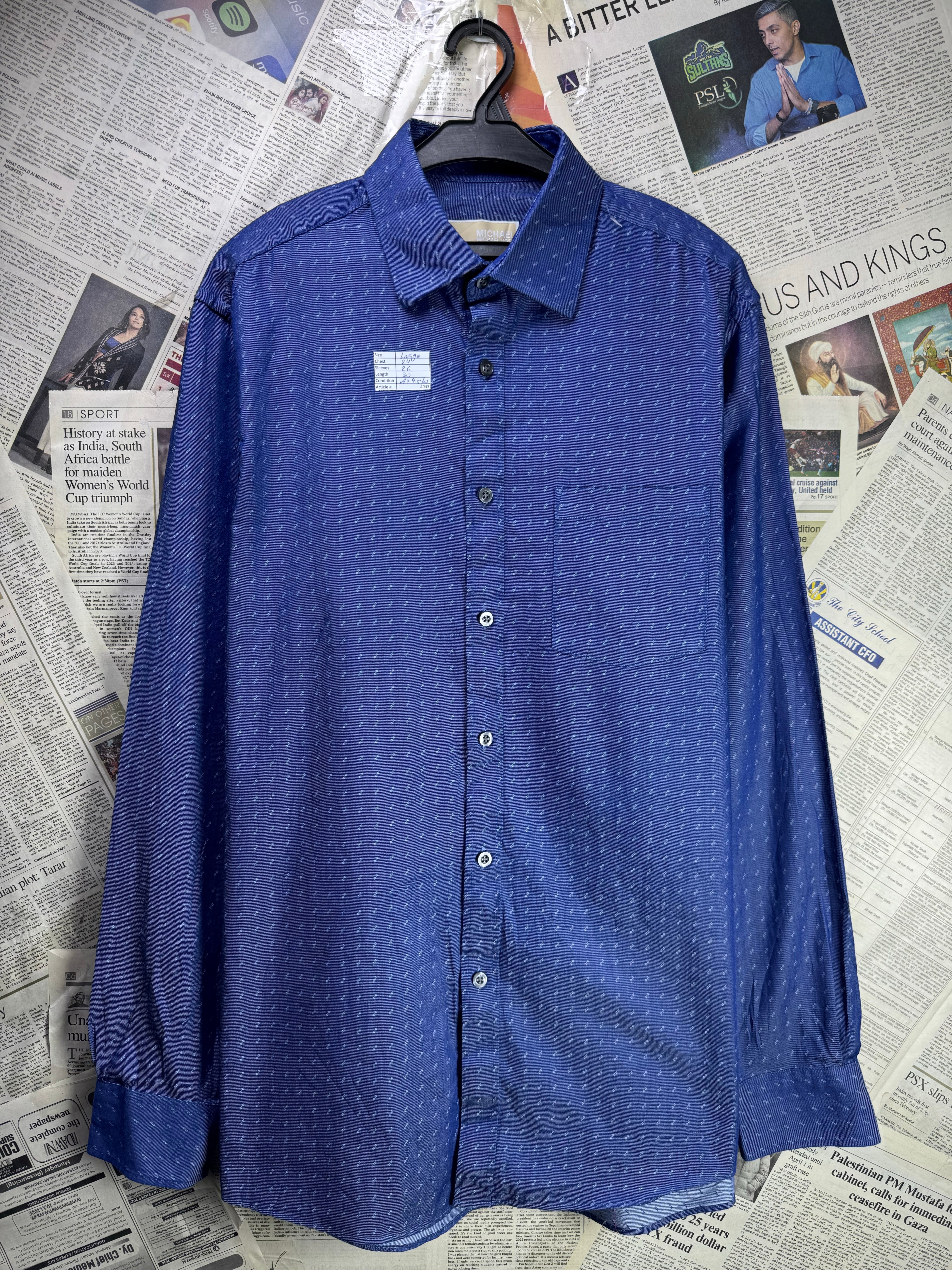 Michael K*rs® Large | Chest: 24" | Blue with Print | Shirt | Cotton | 4035 - Genuine Maal