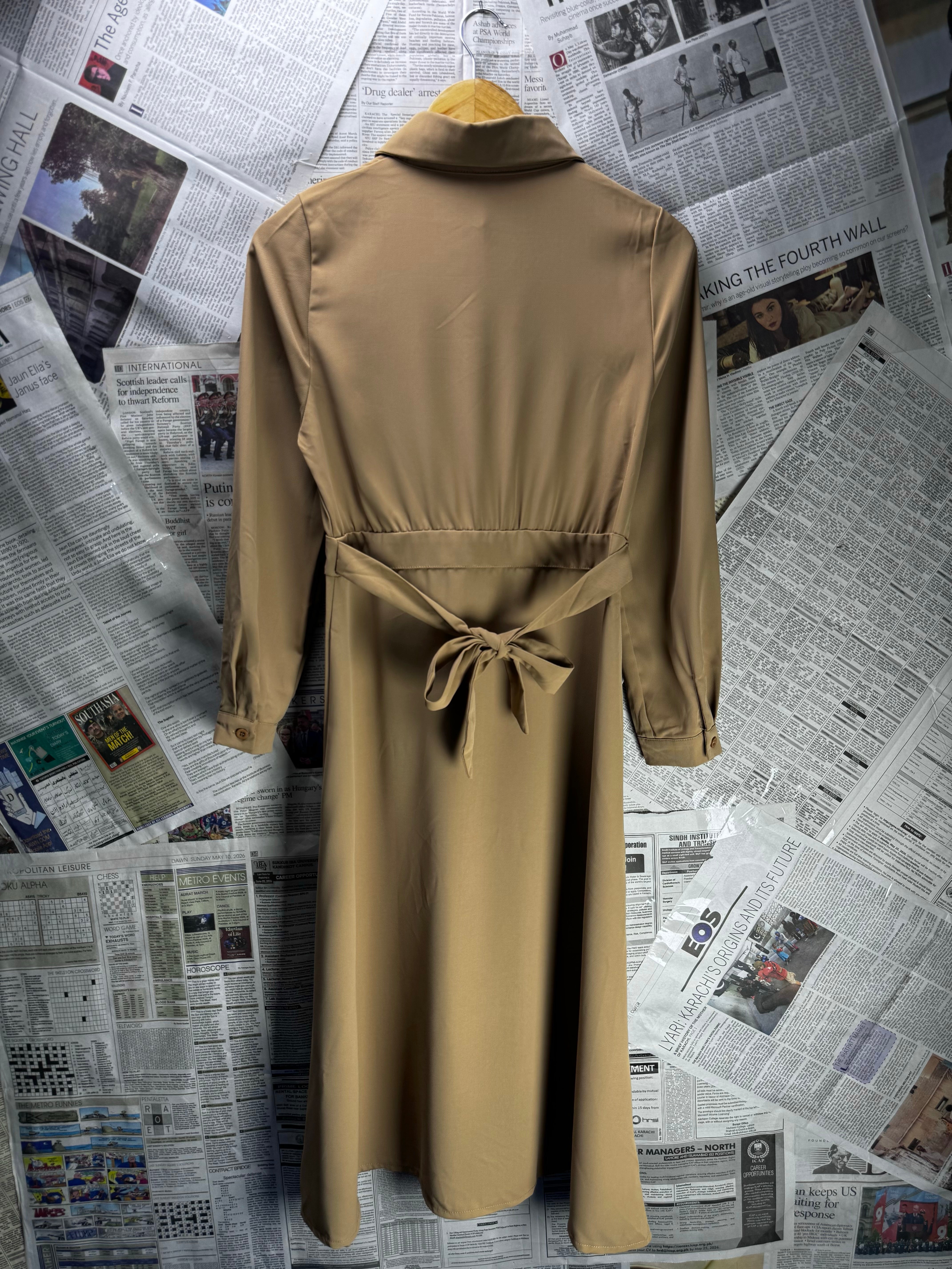 ® XS | Bust: 16.5" | Tan | Midi Dress | B2 - 5371 - Genuine Maal