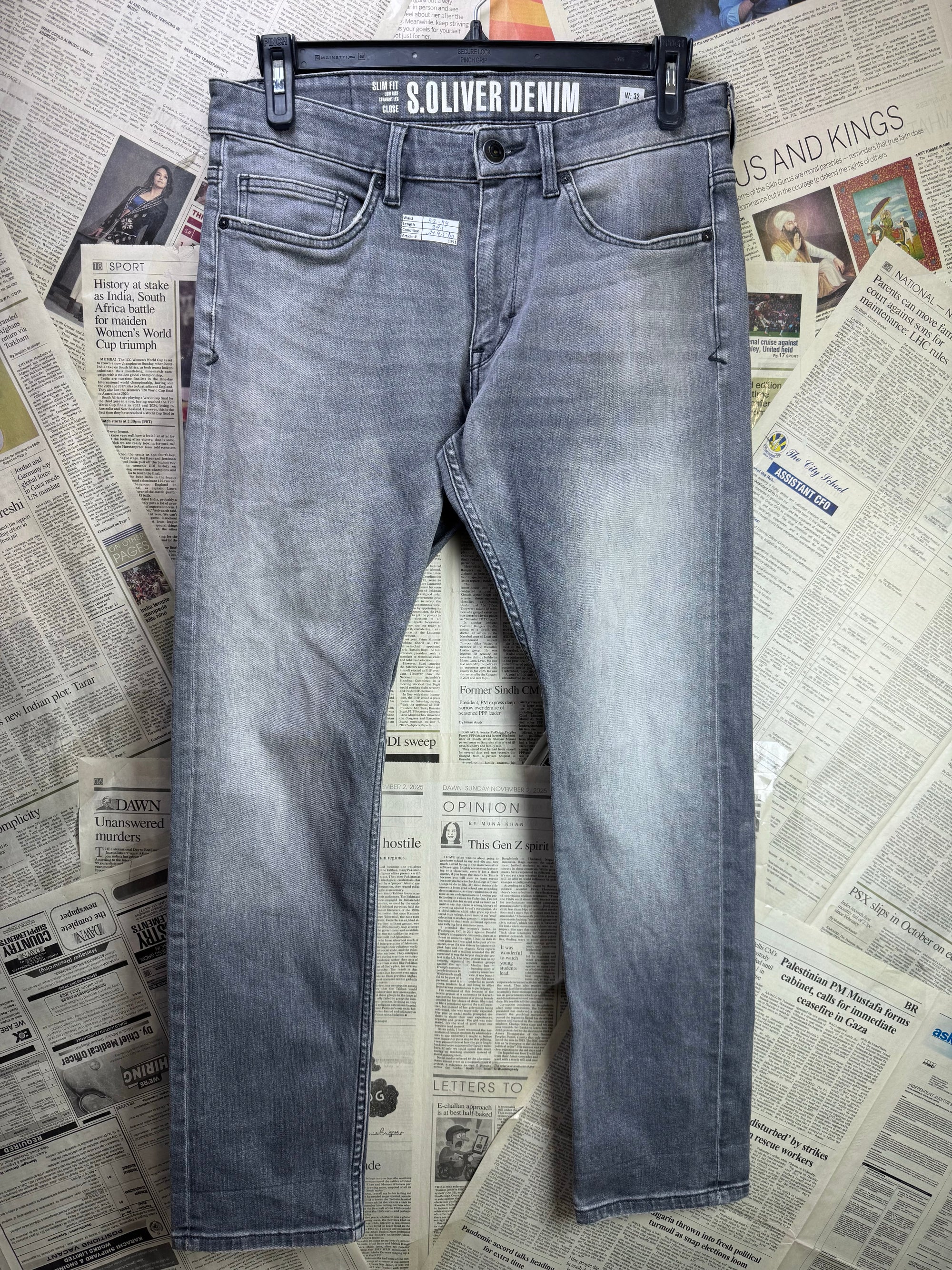 S. Oliver® Waist: 32" to 34" | Grey Stone Wash| Slim Fit Denim Pants | 1391 - Genuine Maal