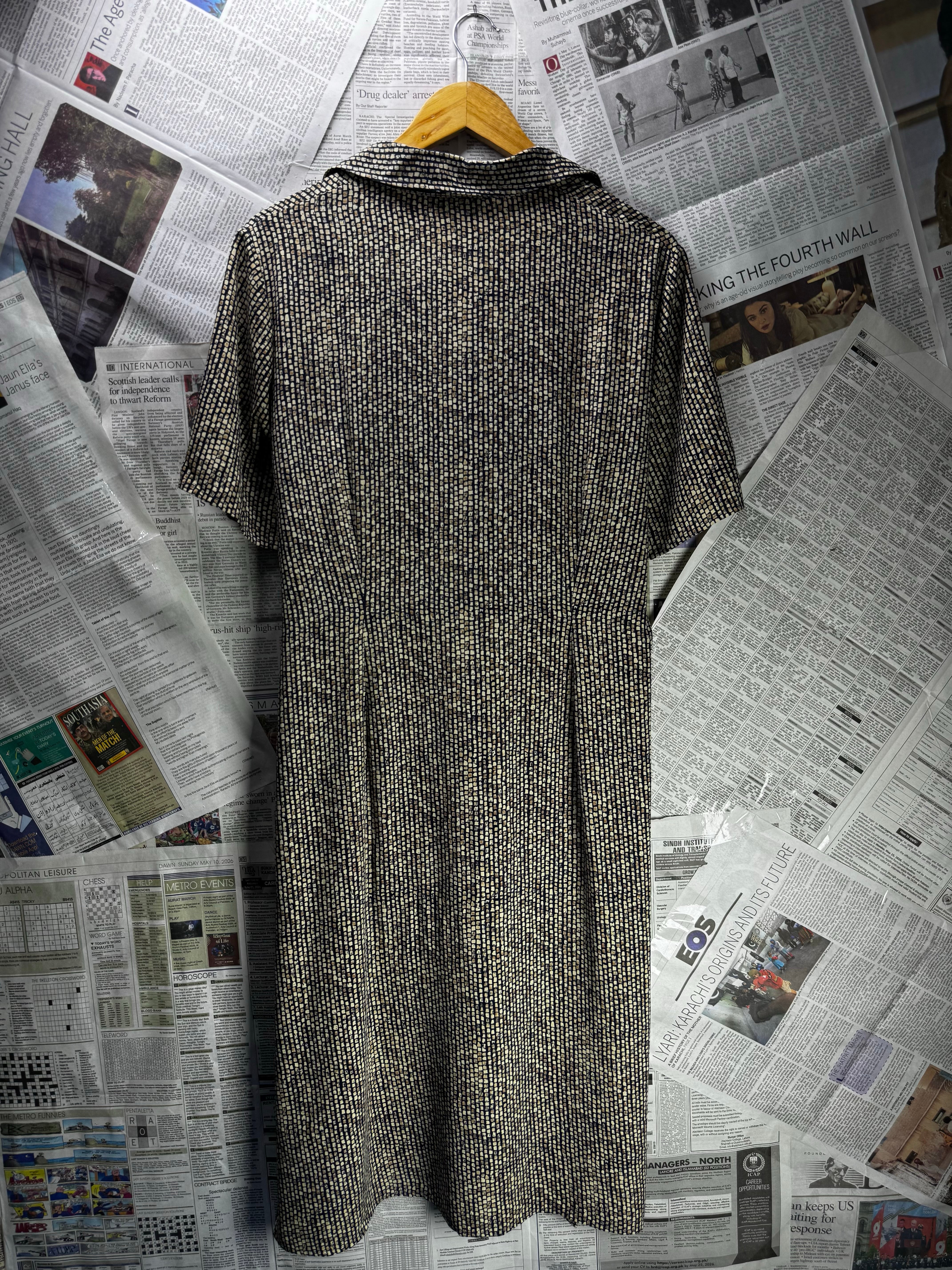 M&S® Large | Bust: 22.5" | Spotted Check | Midi Dress | B2 - 5157 - Genuine Maal