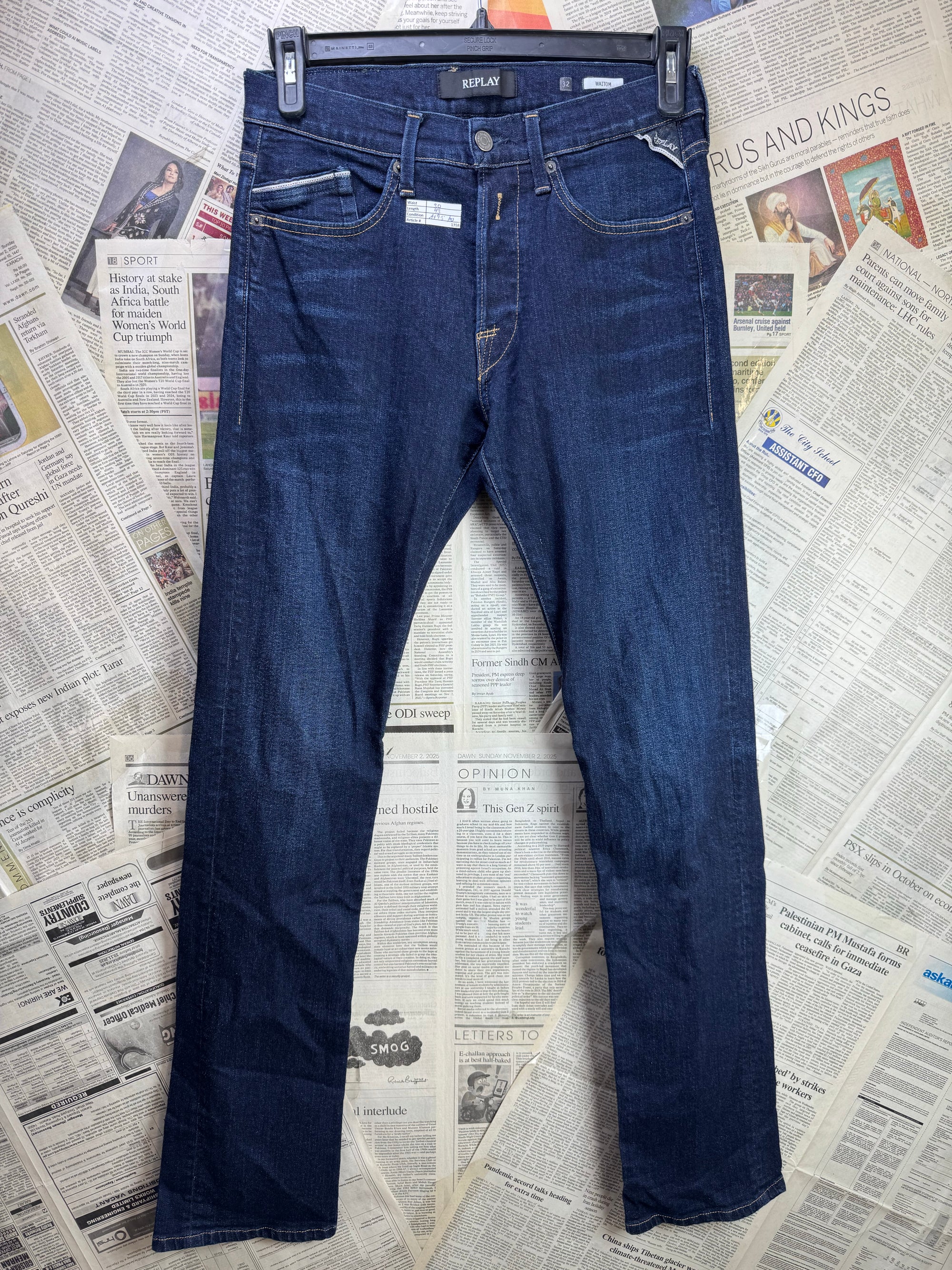 Replay® Waist: 30" | Blue | Slim Fit Denim Pants | Cotton - Elastane | 1388 - Genuine Maal