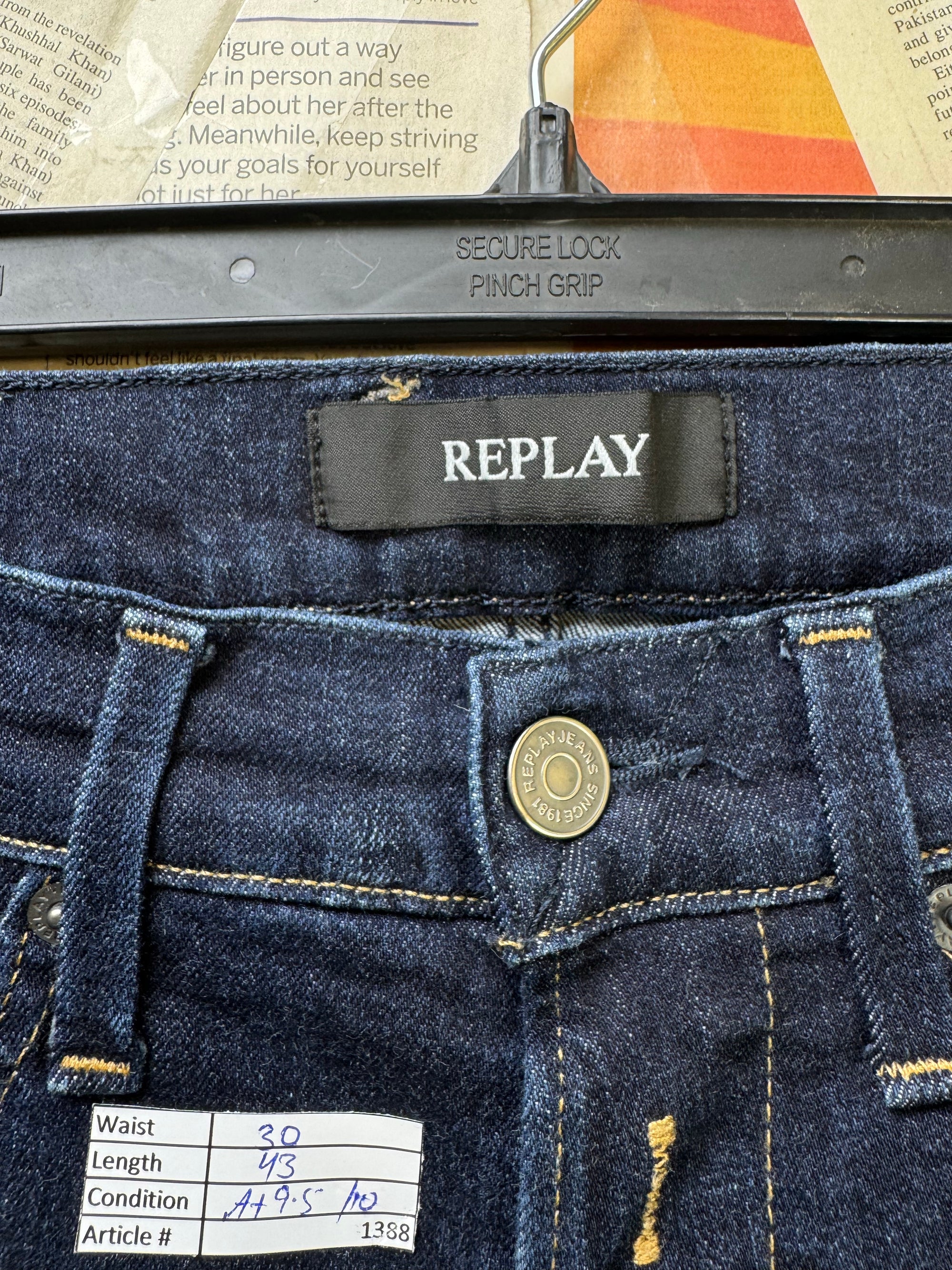 Replay® Waist: 30" | Blue | Slim Fit Denim Pants | Cotton - Elastane | 1388 - Genuine Maal
