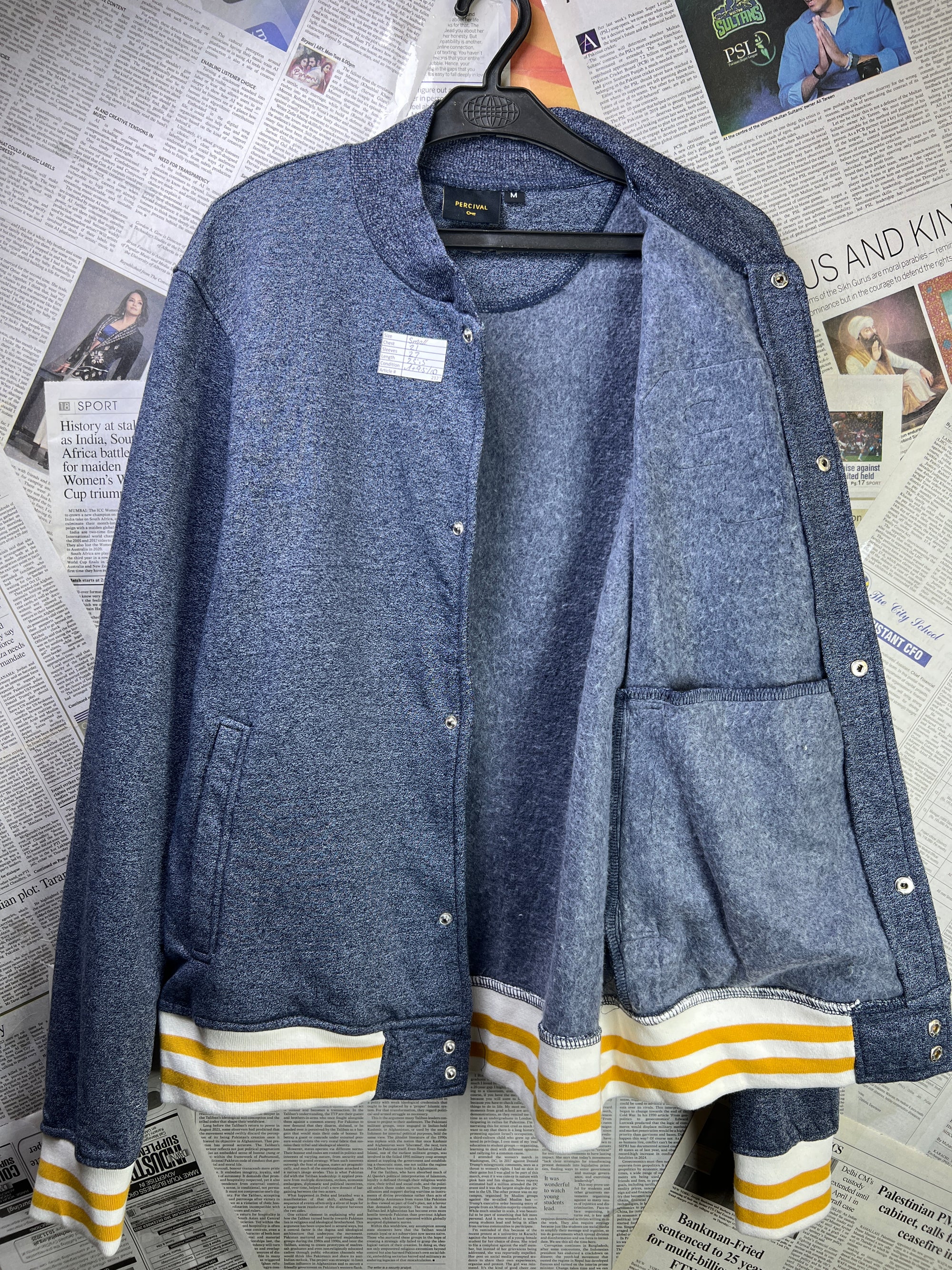 Percival® Small | Chest: 21" | Blue Textured | Varsity Jacket | 2127 - Genuine Maal