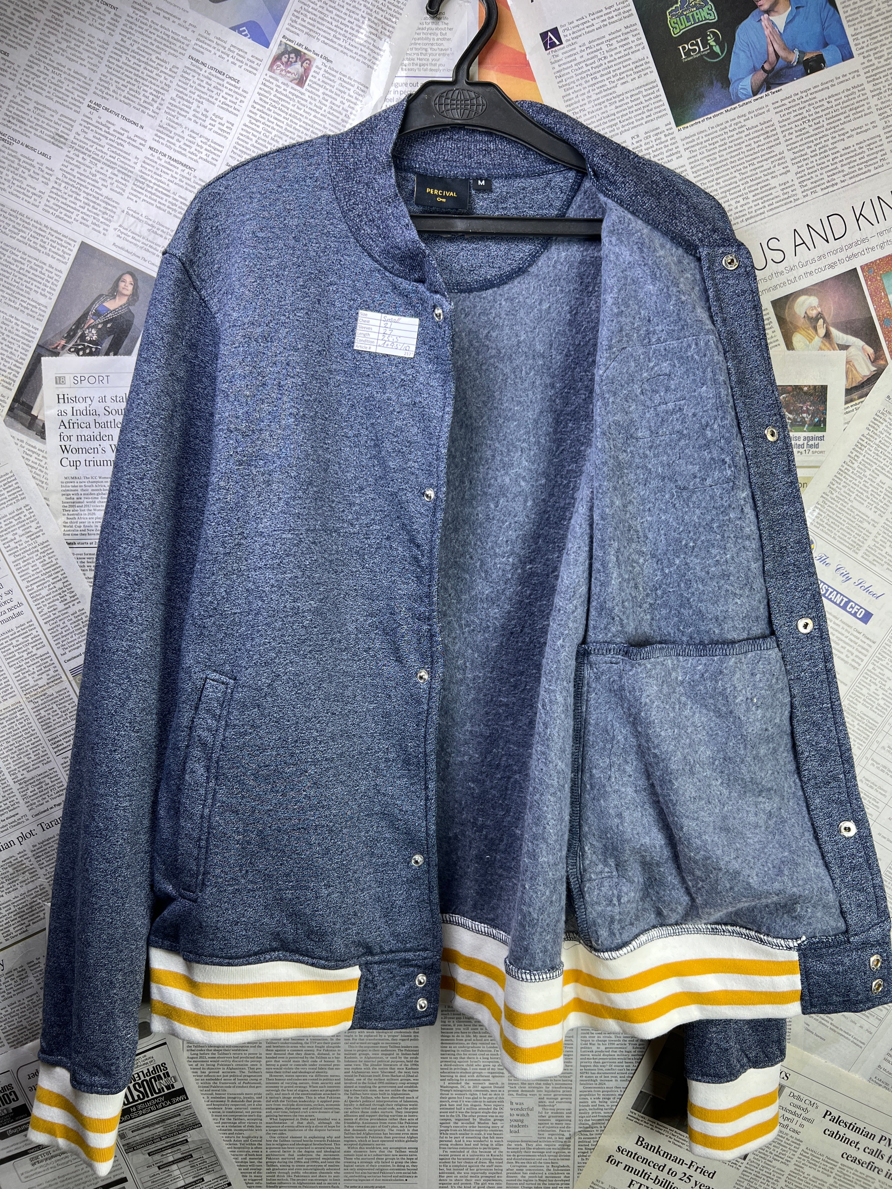 Percival® Small | Chest: 21" | Blue Textured | Varsity Jacket | 2127 - Genuine Maal