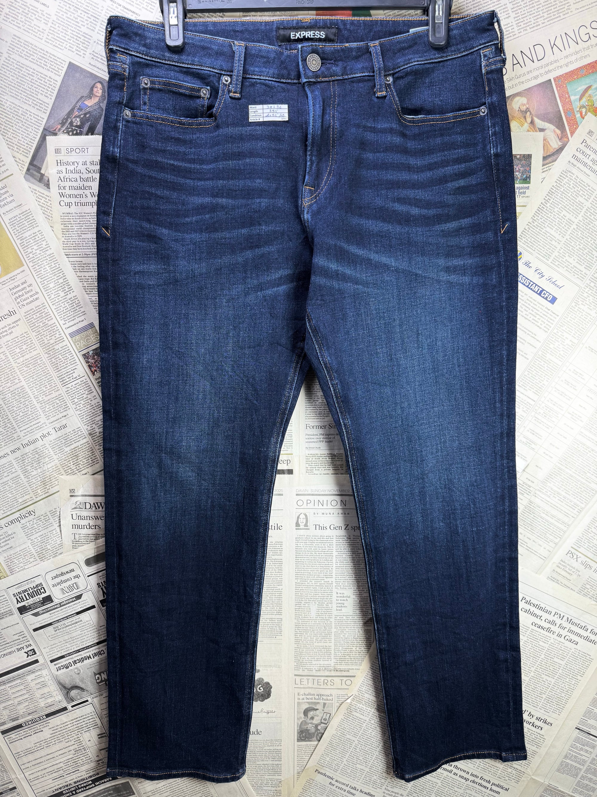 Express® Waist: 34" to 36" | Blue | Regular Fit Denim Pants | Cotton - Poly - Spandex | 1382 - Genuine Maal