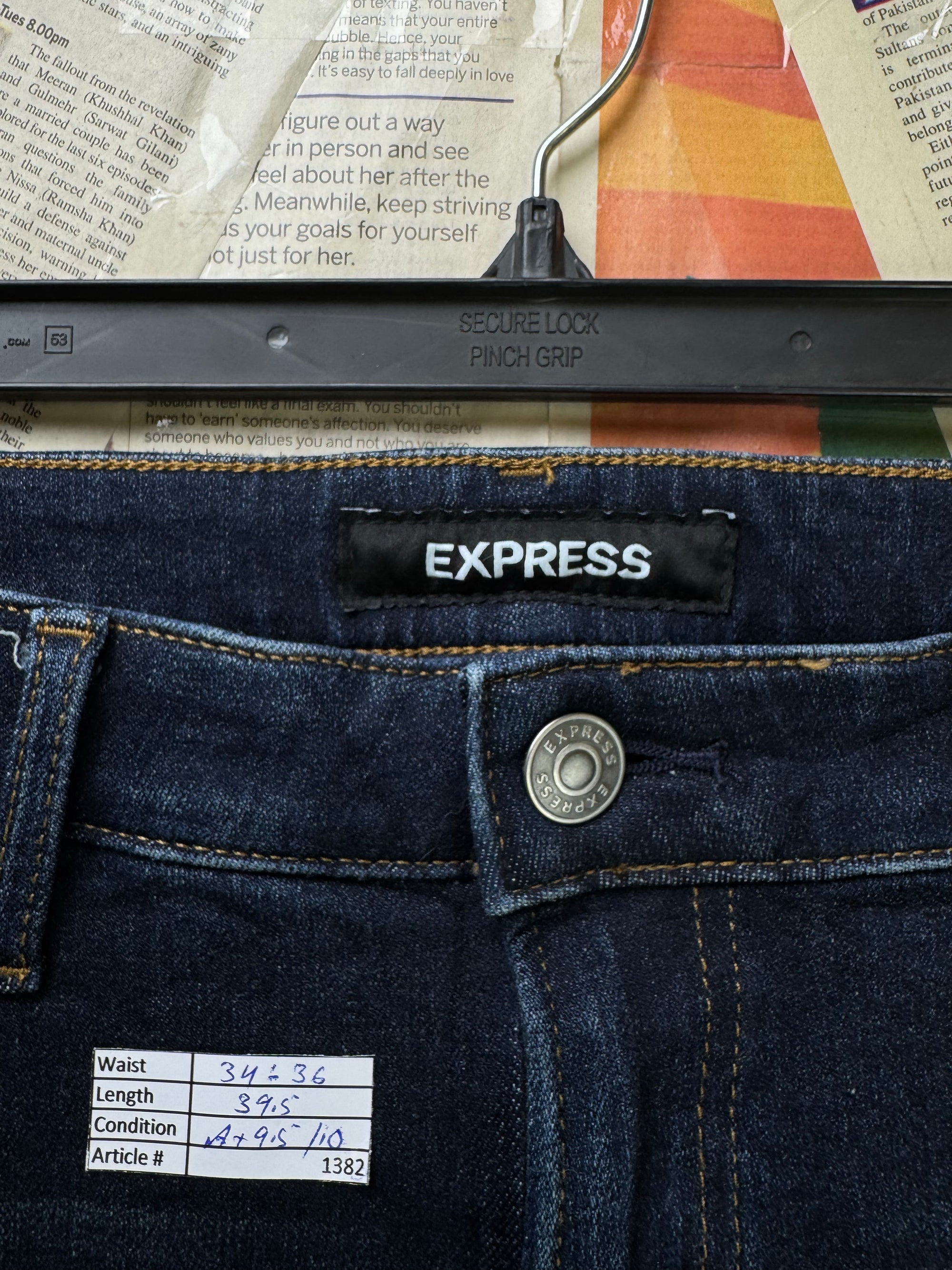 Express® Waist: 34" to 36" | Blue | Regular Fit Denim Pants | Cotton - Poly - Spandex | 1382 - Genuine Maal
