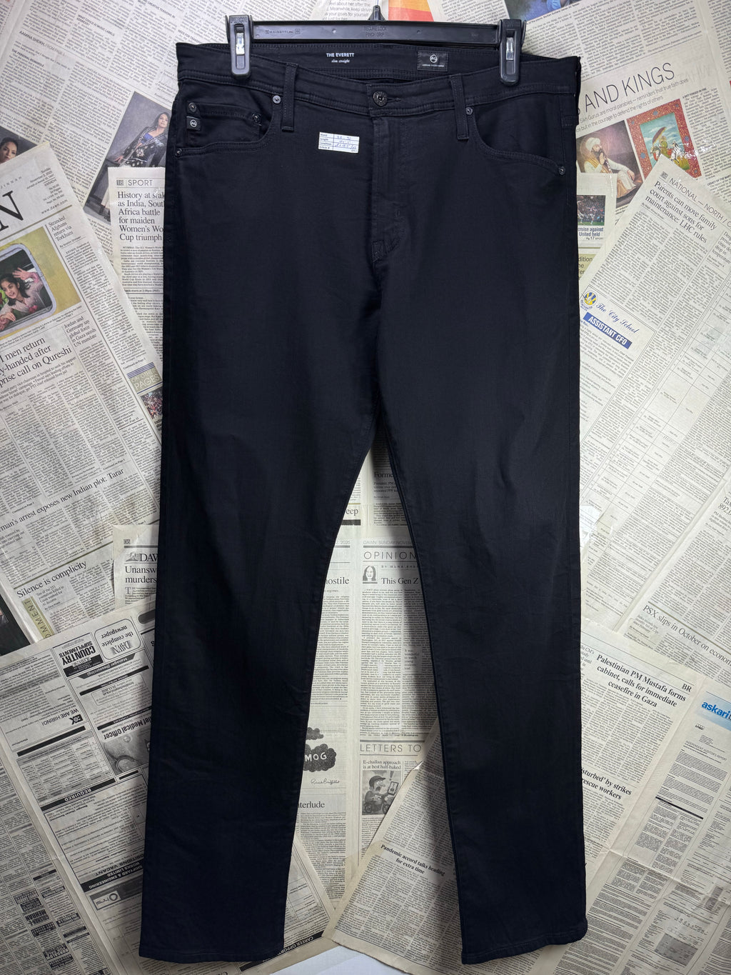 Andriano Goldschmeid® Waist: 36" to 38" | Black | Slim Straight Fit Denim Pants | Cotton - Elastane | 1368 - Genuine Maal