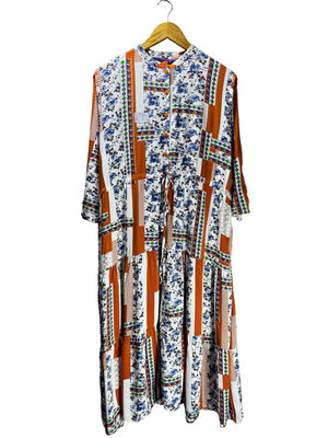 HADA® Large | Bust: 20.5" | Paisley Print | Midi Dress | B3 - 5433 - Genuine Maal