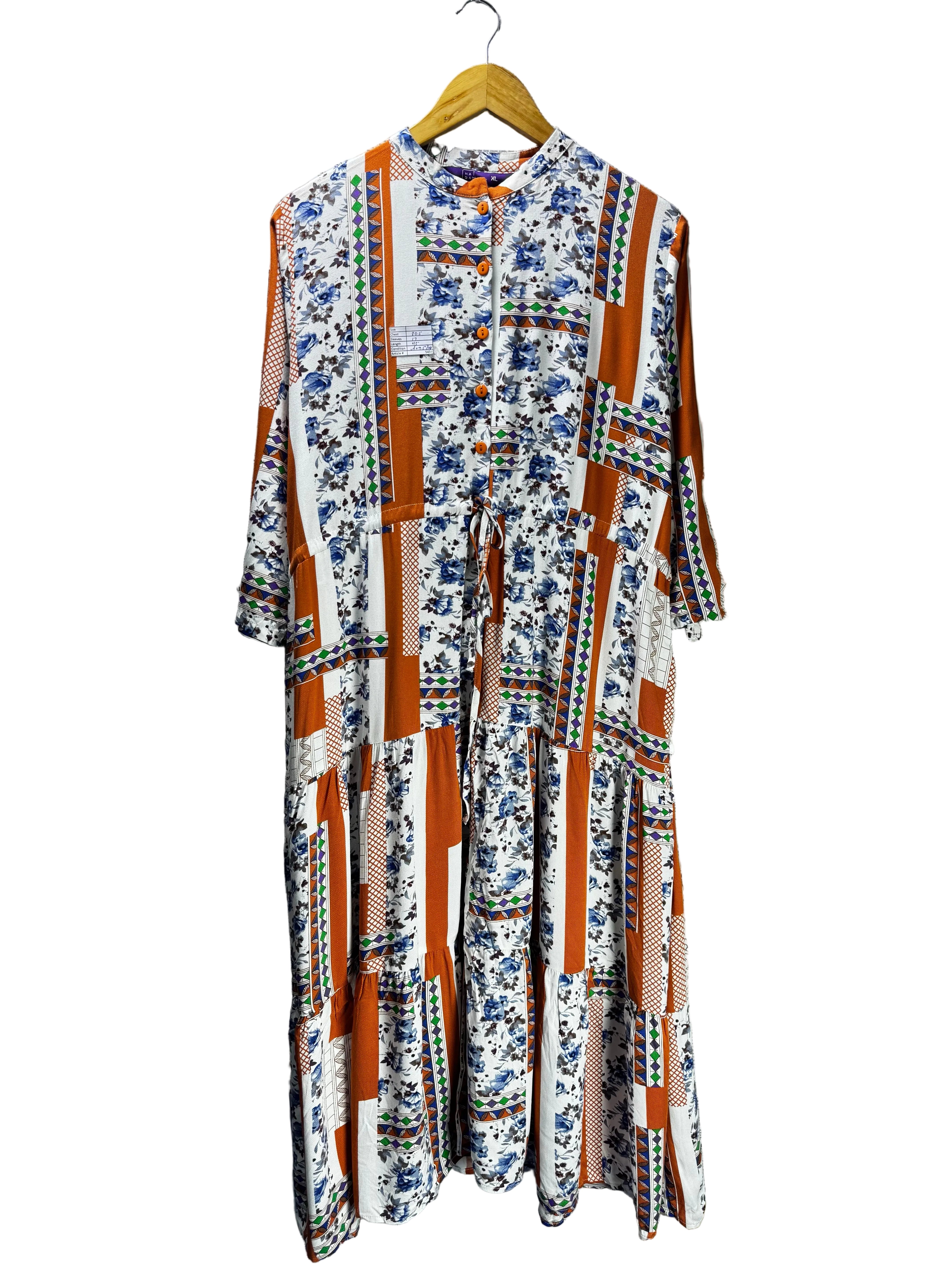 HADA® Large | Bust: 20.5" | Paisley Print | Midi Dress | B3 - 5433 - Genuine Maal