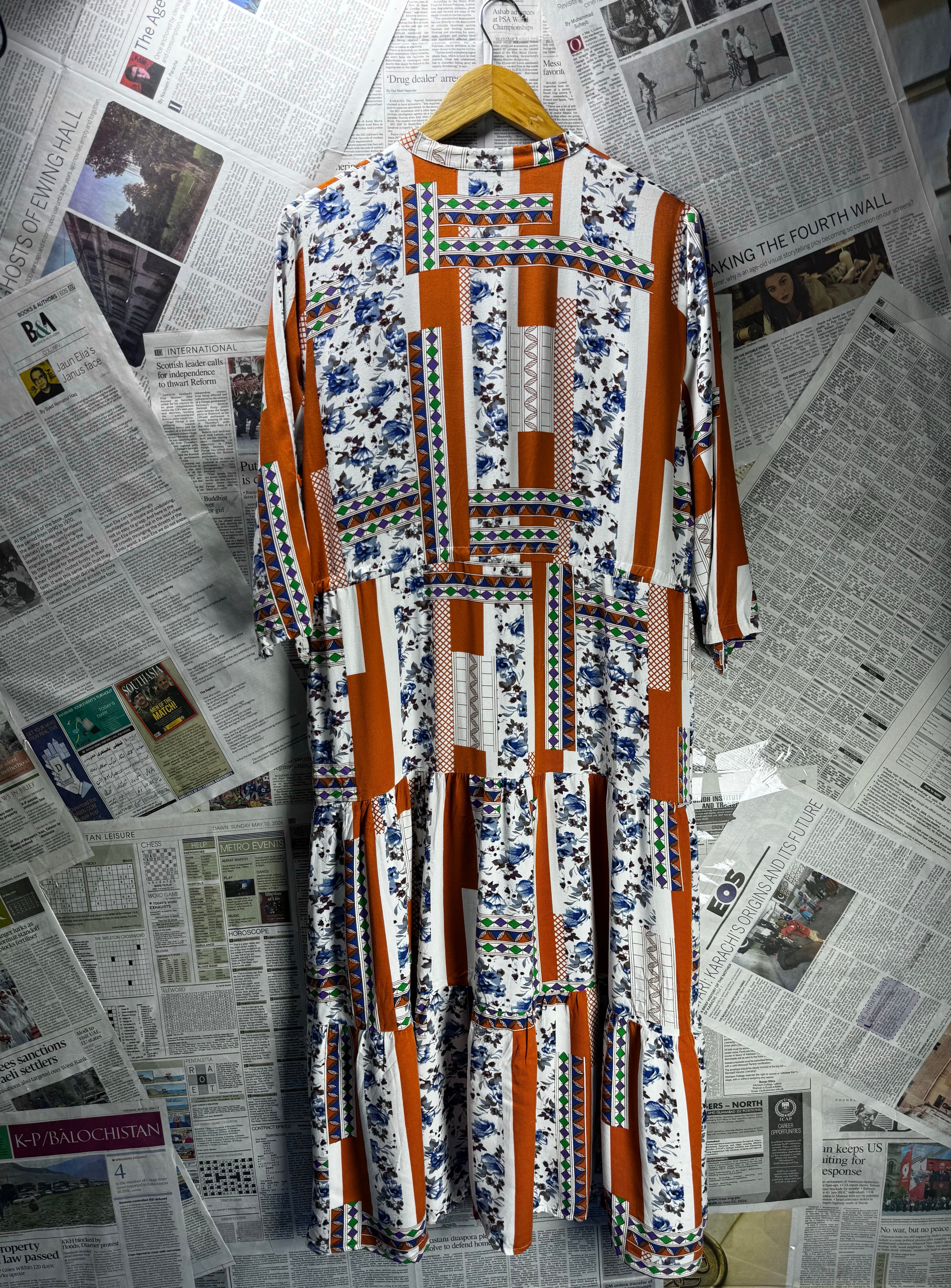 HADA® Large | Bust: 20.5" | Paisley Print | Midi Dress | B3 - 5433 - Genuine Maal