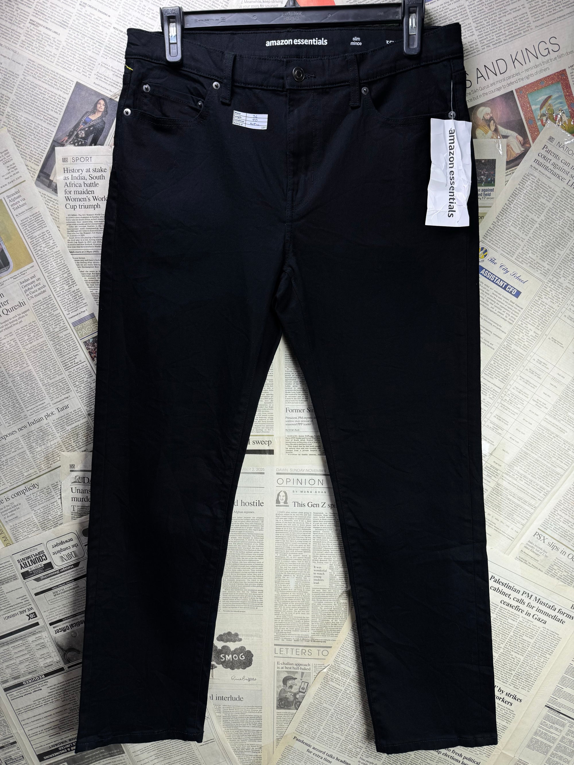 Amazon® Waist: 36" | Black | Slim Fit Denim Pants | Cotton - Elastane | 1357 - Genuine Maal