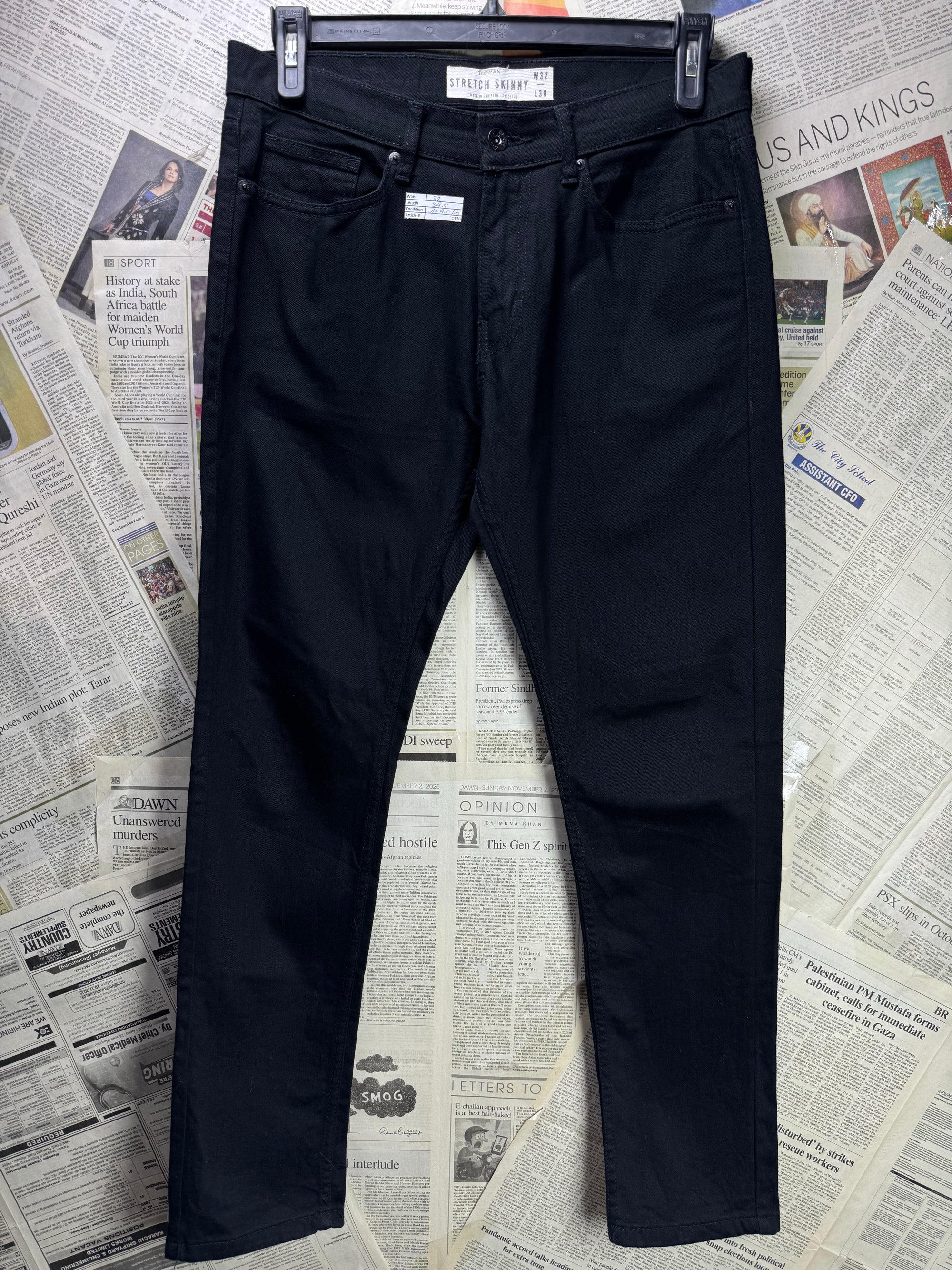 Topman® Waist: 32" | Black | Stretch Skinny Fit Denim Pants | Cotton - Elastane | 1376 - Genuine Maal