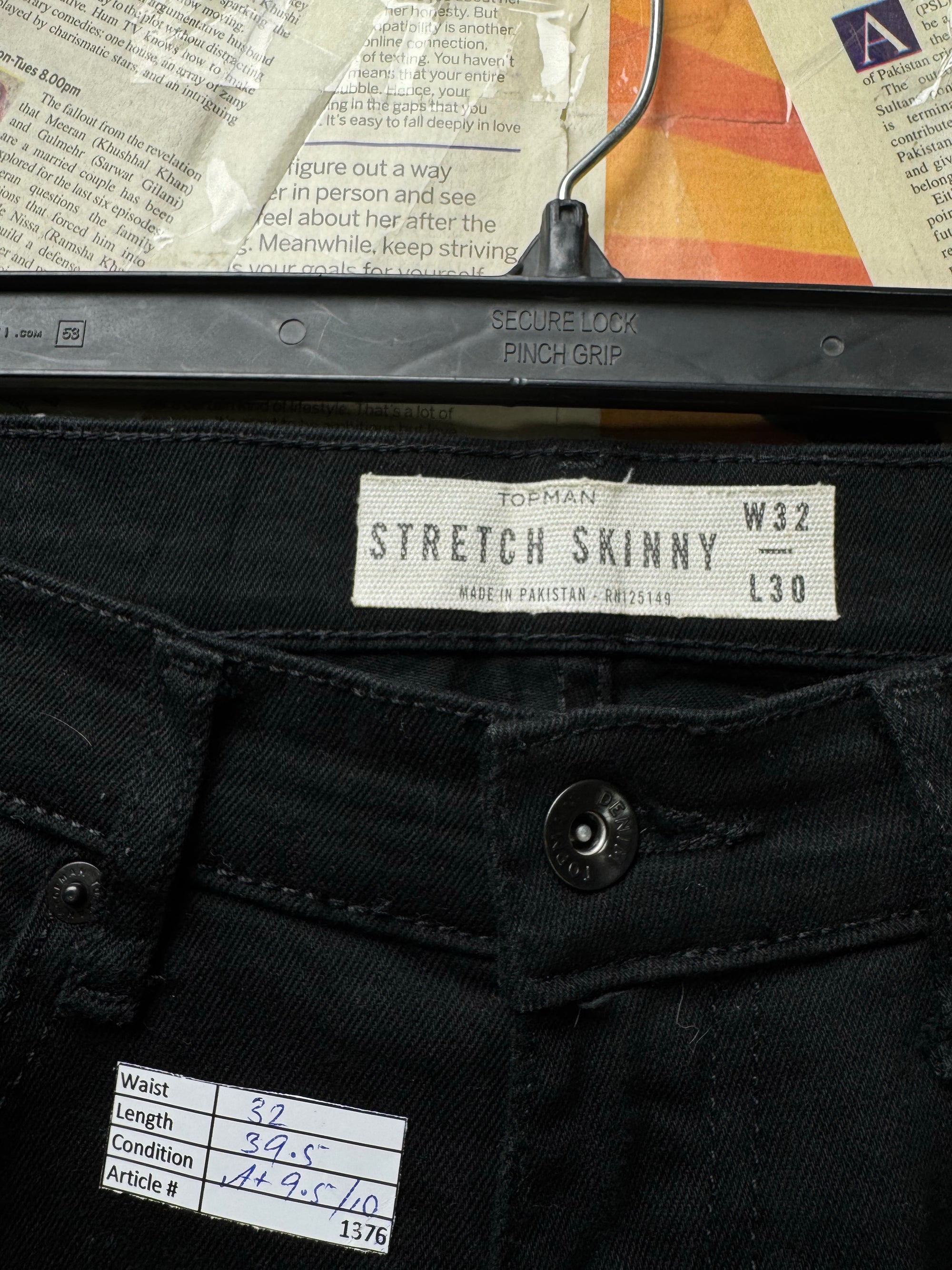 Topman® Waist: 32" | Black | Stretch Skinny Fit Denim Pants | Cotton - Elastane | 1376 - Genuine Maal