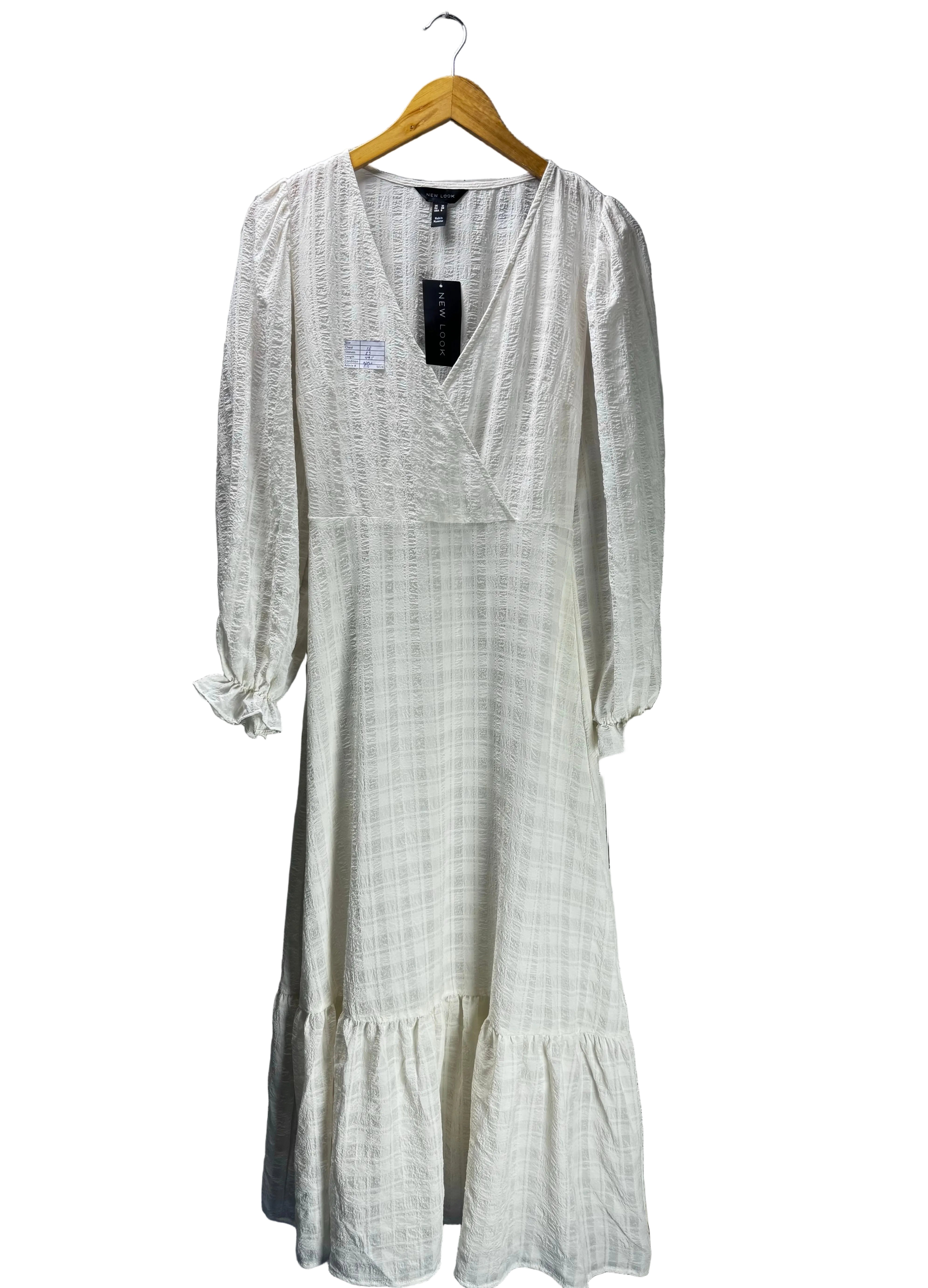 New Look® Small | Bust: 18" | White Check Seersucker | Maxi Dress | B3 - 5028 - Genuine Maal