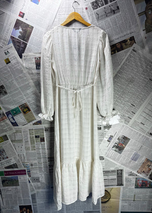New Look® Small | Bust: 18" | White Check Seersucker | Maxi Dress | B3 - 5028 - Genuine Maal