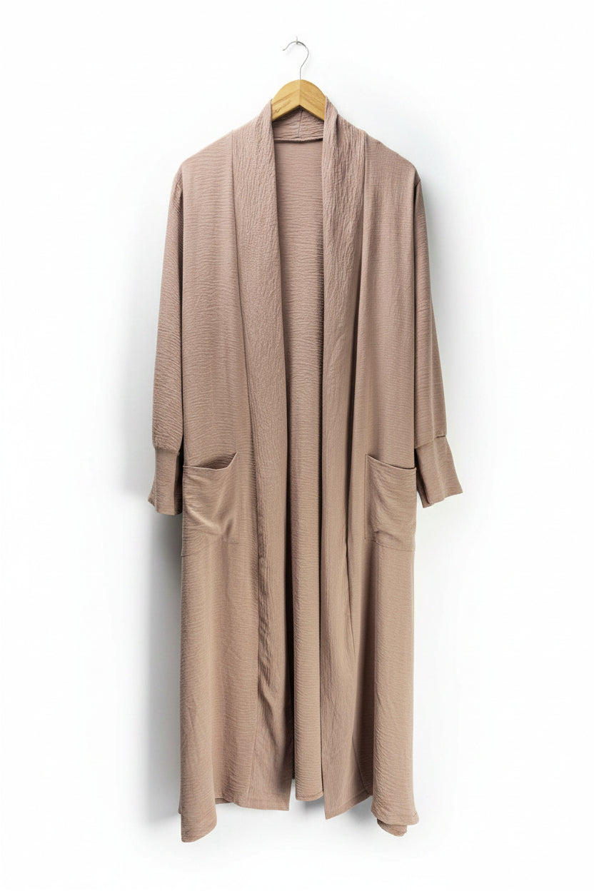 ® Large | Bust: 20" | Tan Crinkle | Open Front Maxi Duster | B3 - 5205 - Genuine Maal