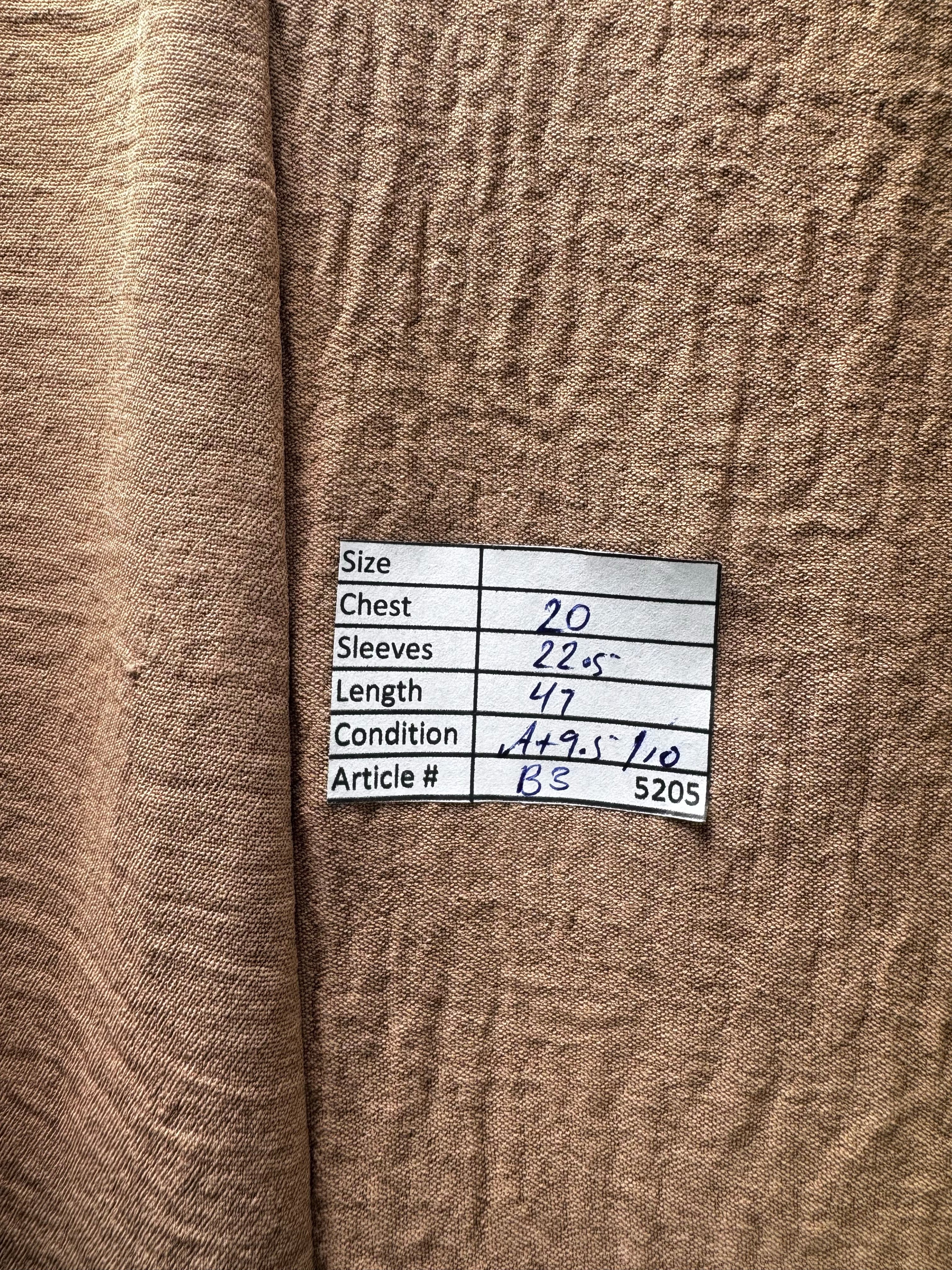 ® Large | Bust: 20" | Tan Crinkle | Open Front Maxi Duster | B3 - 5205 - Genuine Maal