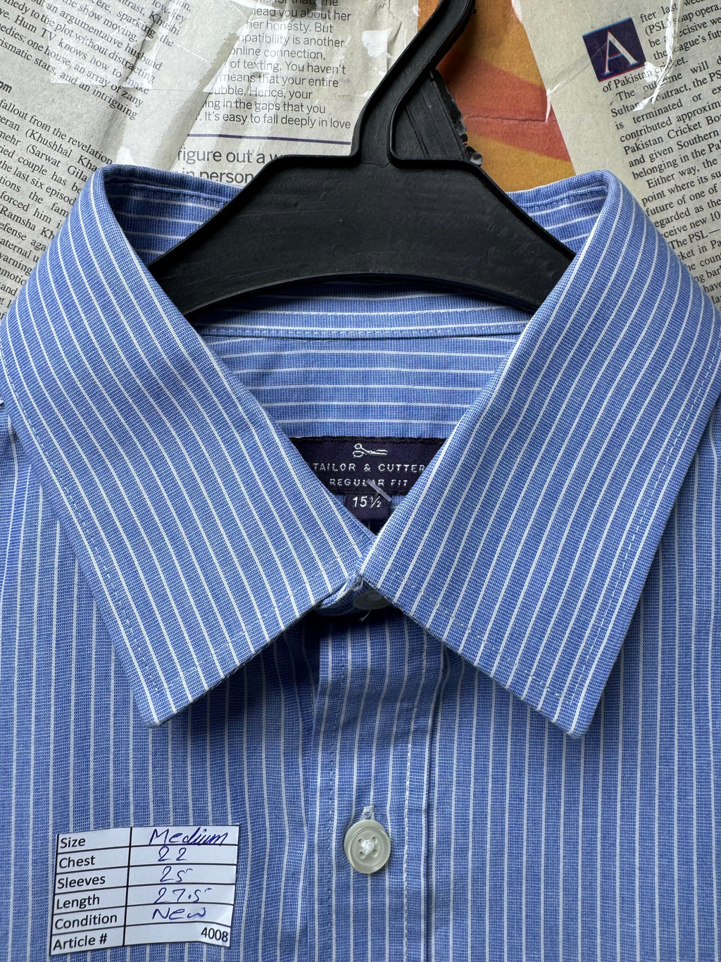 Tailor & Cutters® Medium | Chest: 22" | Blue Stripe | Shirt | Poly - Cotton | 4008 - Genuine Maal
