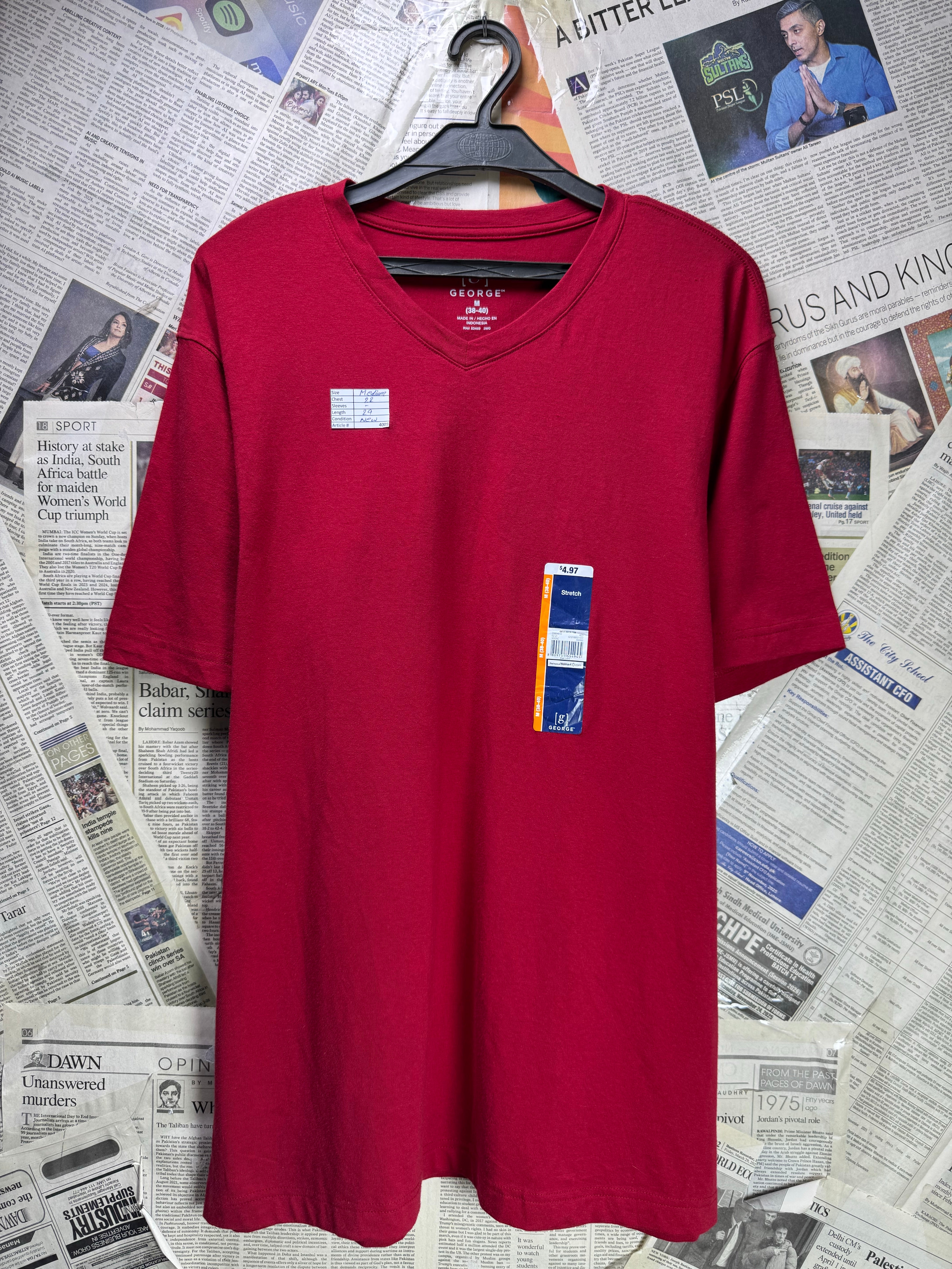George® Medium | Chest: 22" | Red | T-Shirt | Cotton - Poly - Spandex | 4009 - Genuine Maal